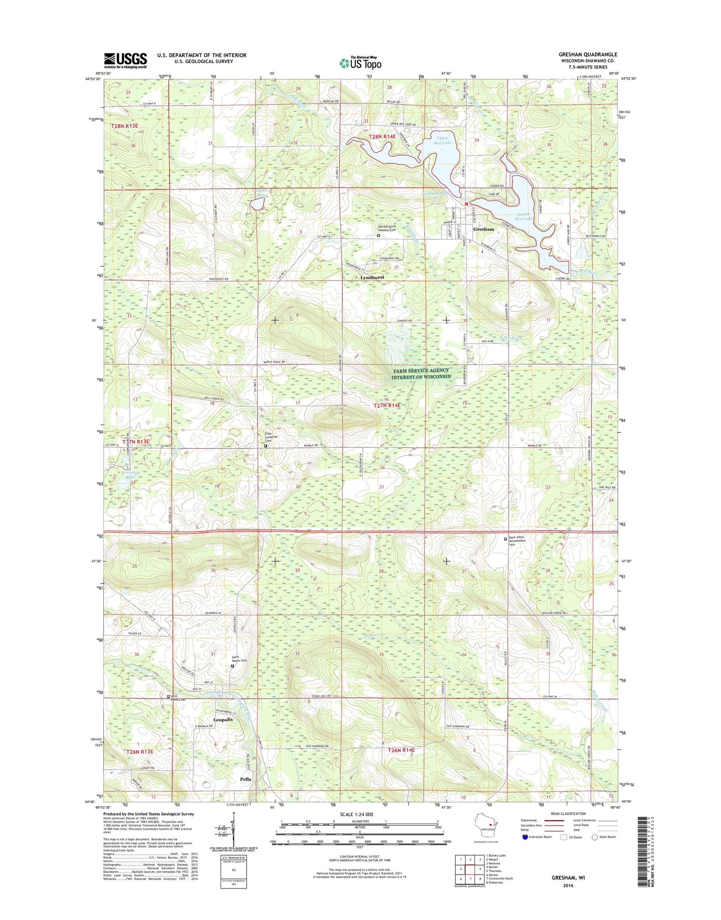 Gresham Wisconsin US Topo Map Image