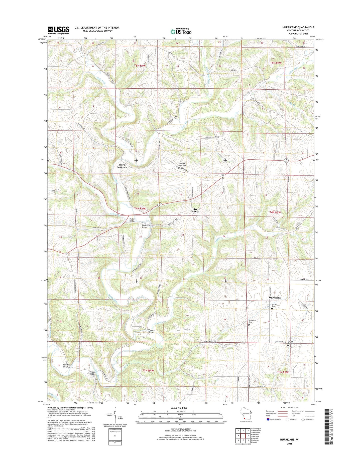Hurricane Wisconsin US Topo Map Image