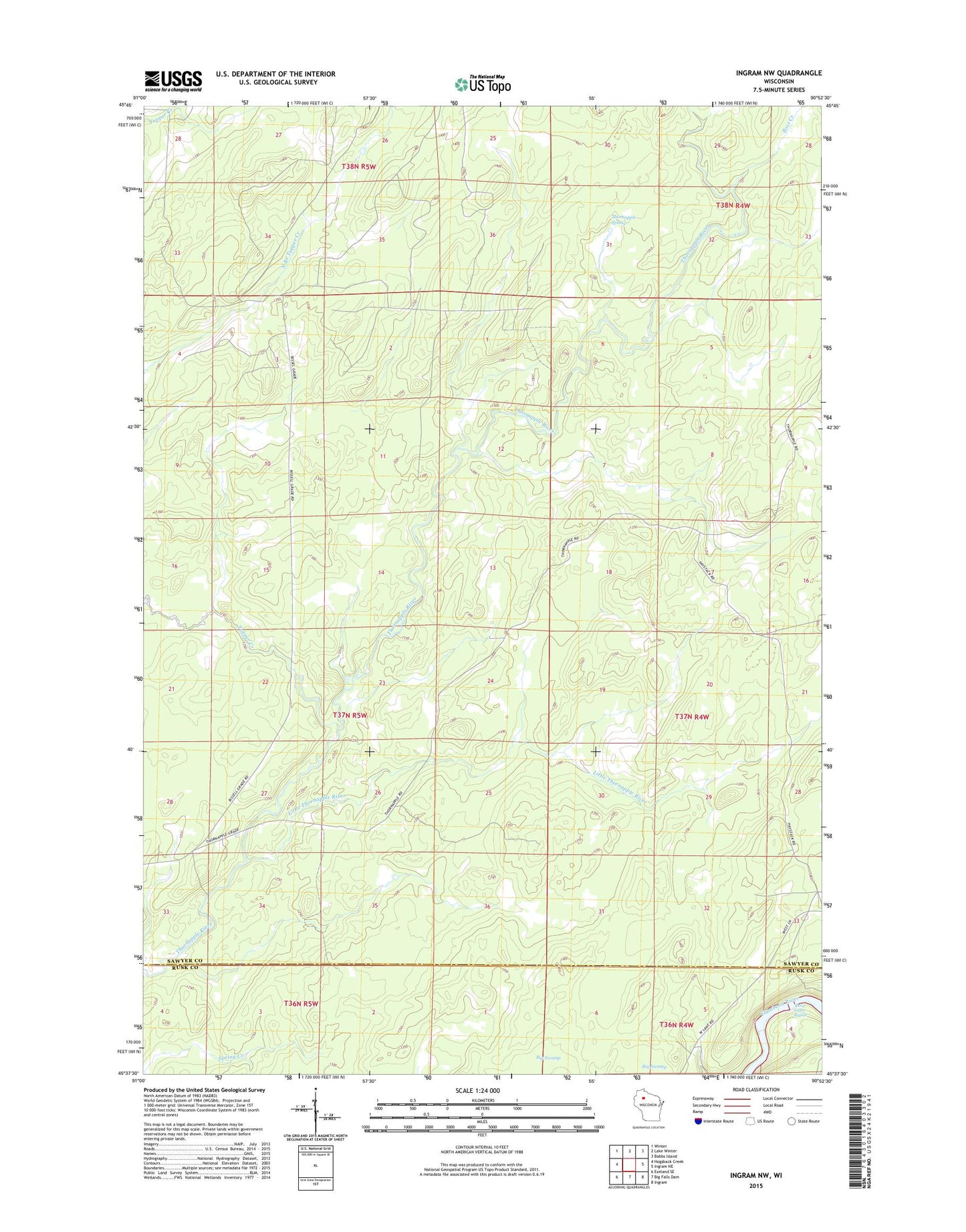 Ingram NW Wisconsin US Topo Map Image