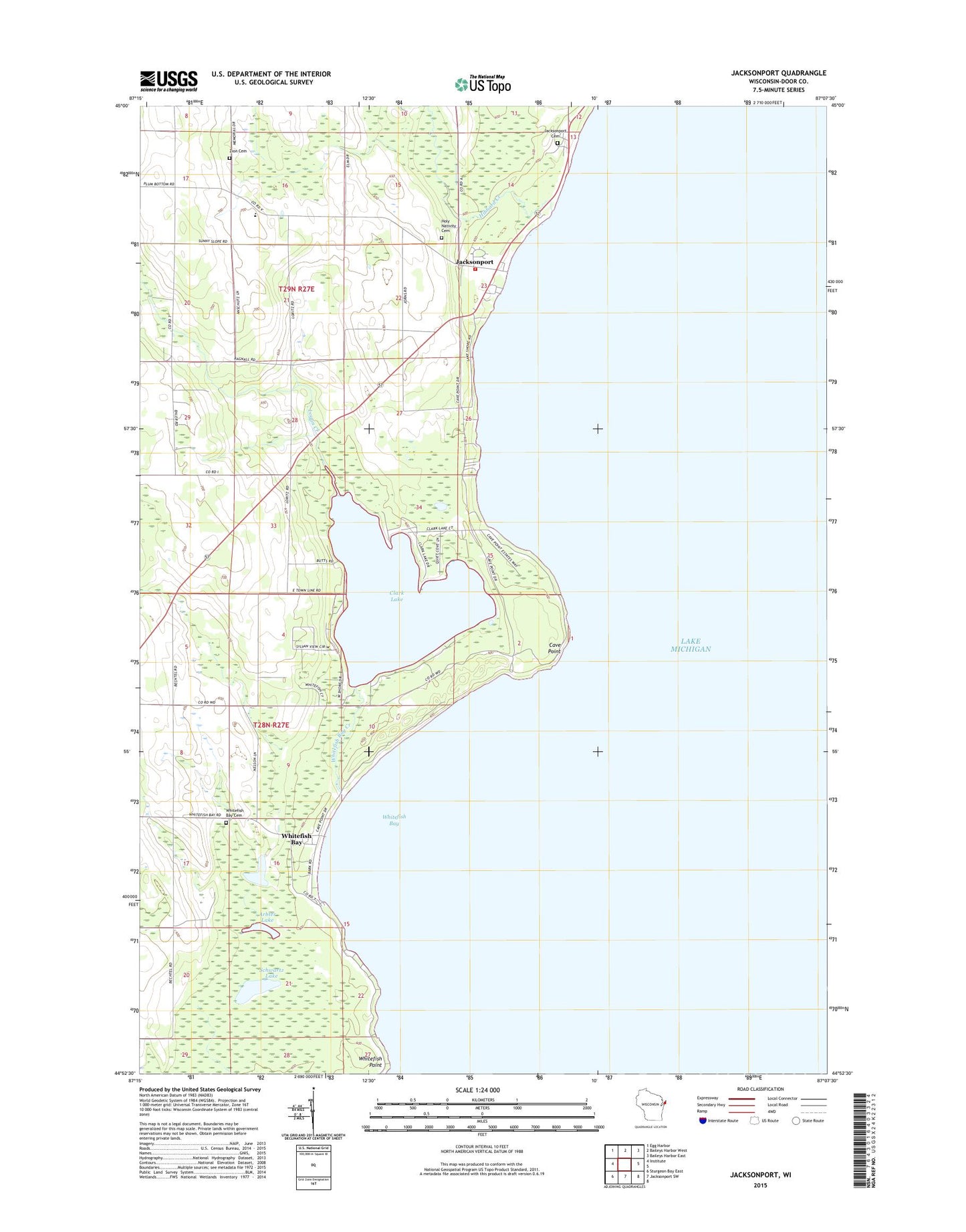 Jacksonport Wisconsin US Topo Map Image