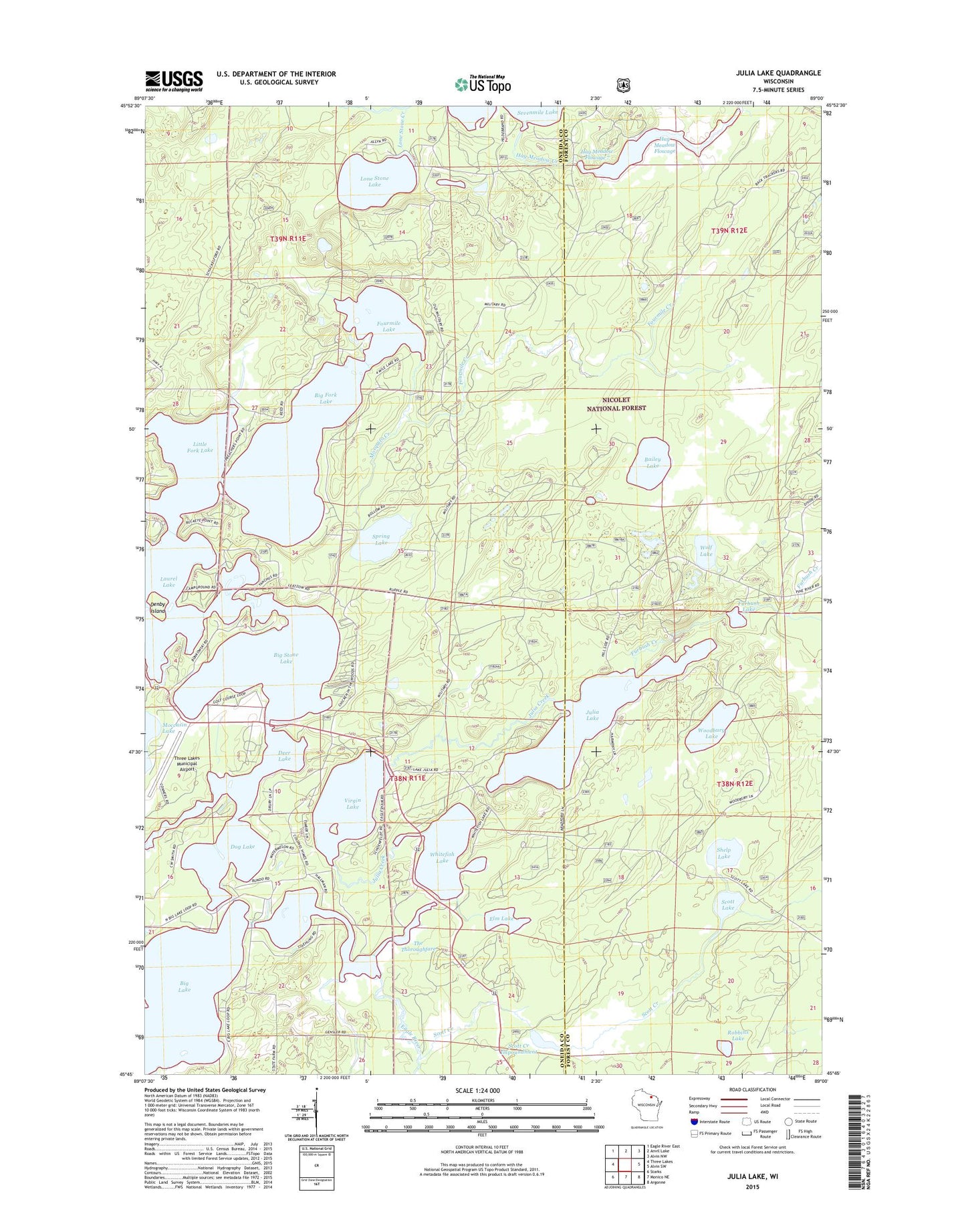 Julia Lake Wisconsin US Topo Map Image