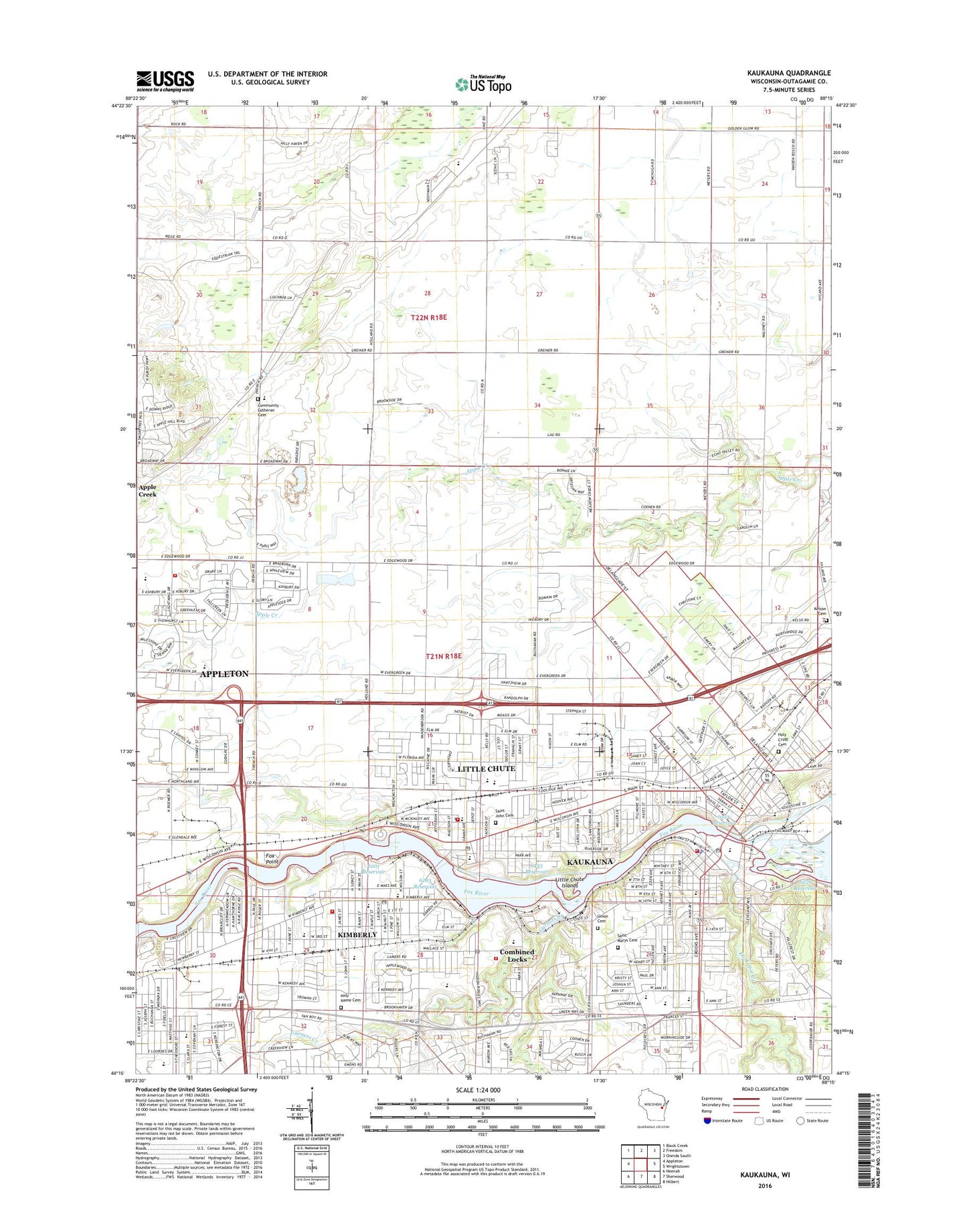 Kaukauna Wisconsin US Topo Map Image