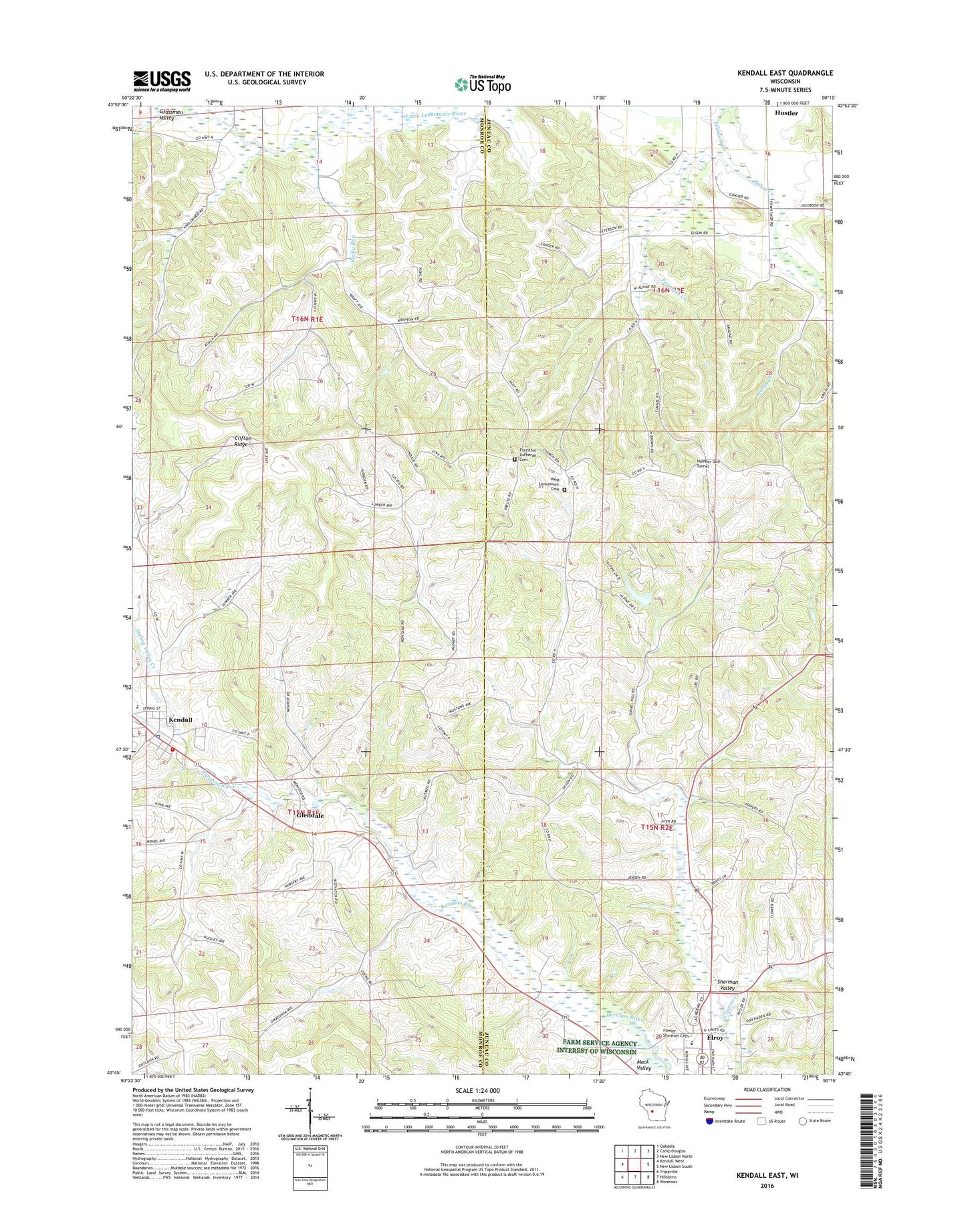 Kendall East Wisconsin US Topo Map Image