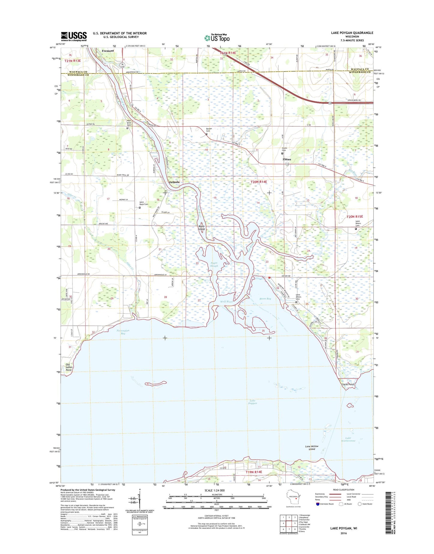 Lake Poygan Wisconsin US Topo Map Image