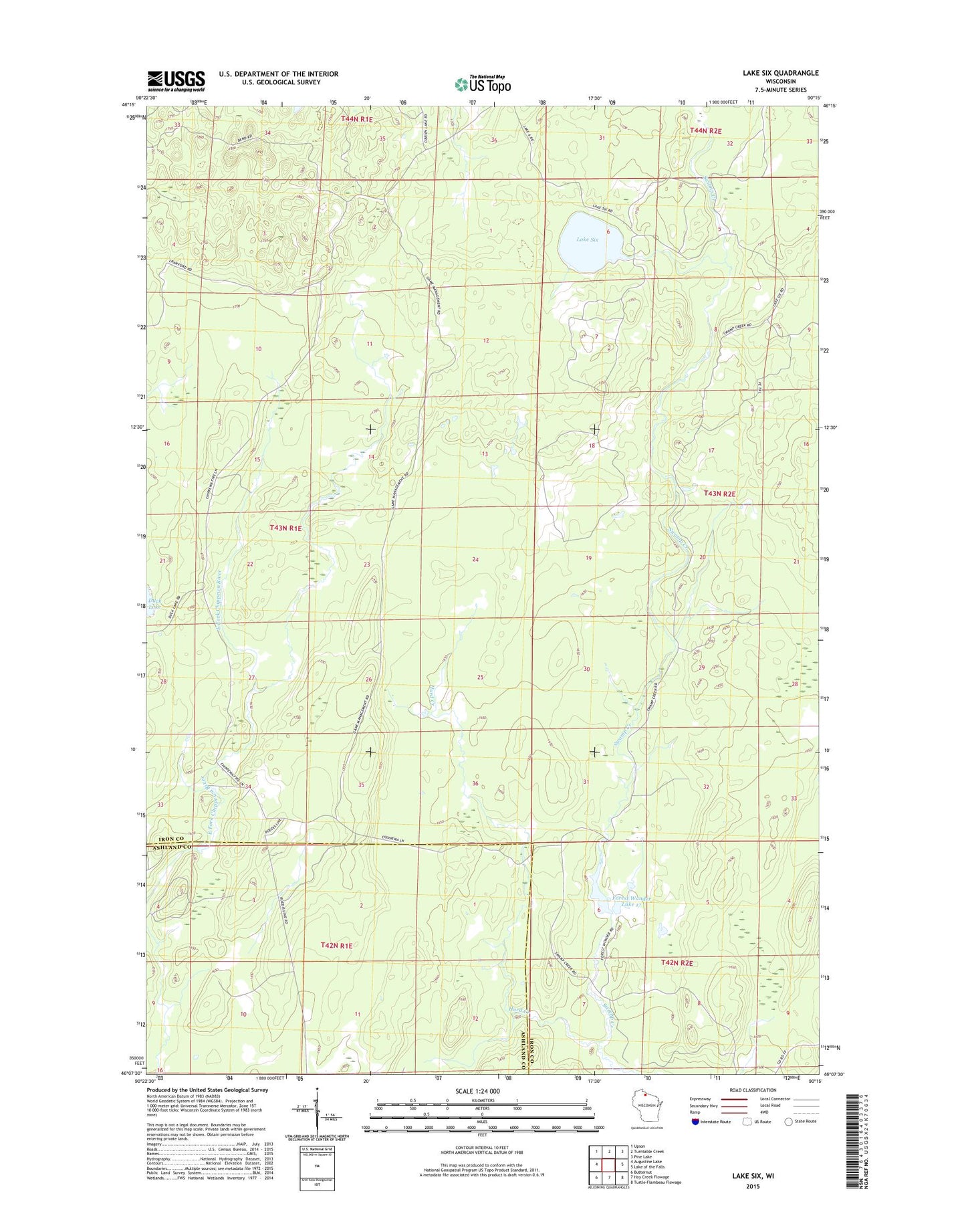 Lake Six Wisconsin US Topo Map Image