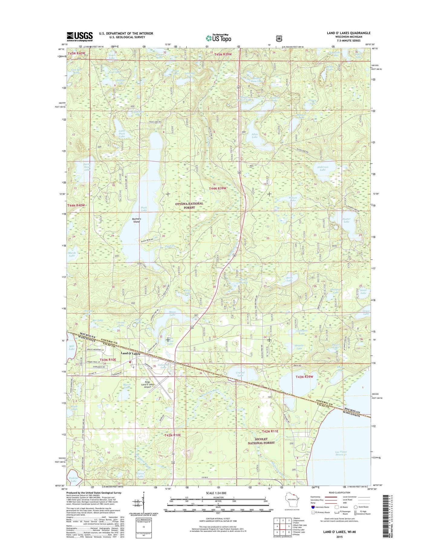 Land O' Lakes Wisconsin US Topo Map Image