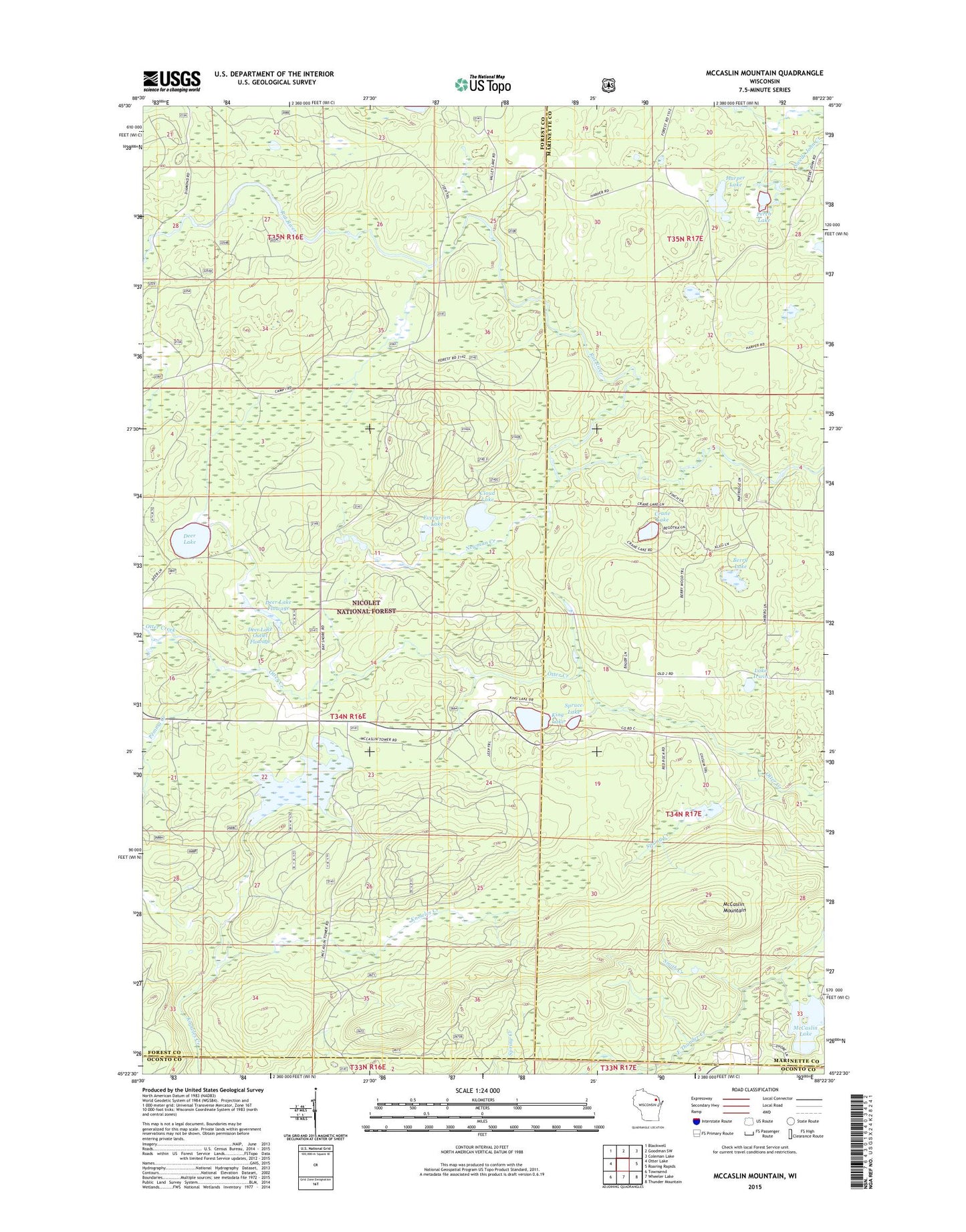 McCaslin Mountain Wisconsin US Topo Map Image