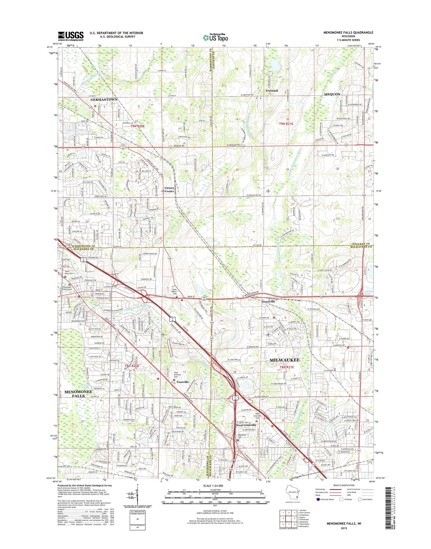 Menomonee Falls Wisconsin US Topo Map Image