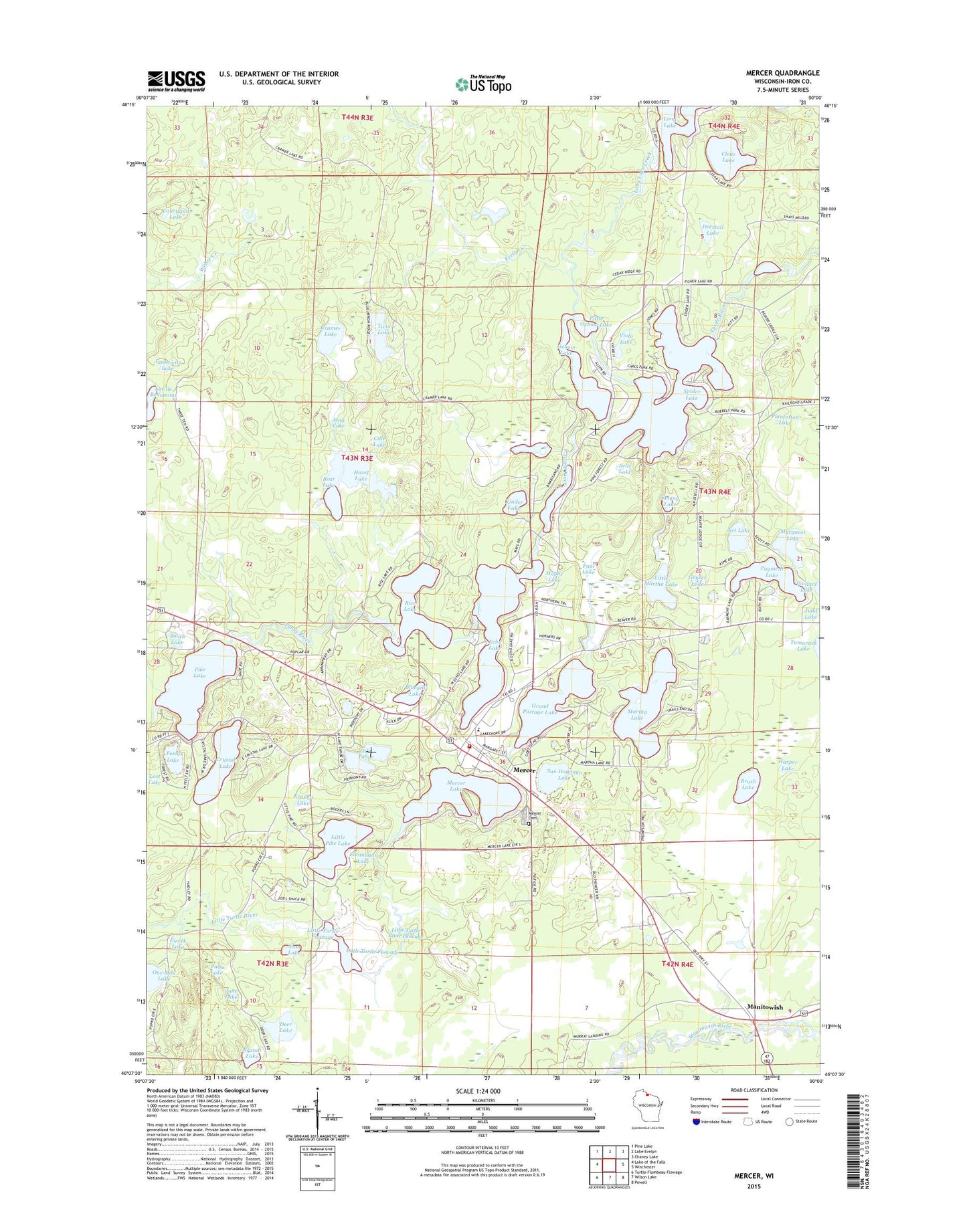 Mercer Wisconsin US Topo Map Image