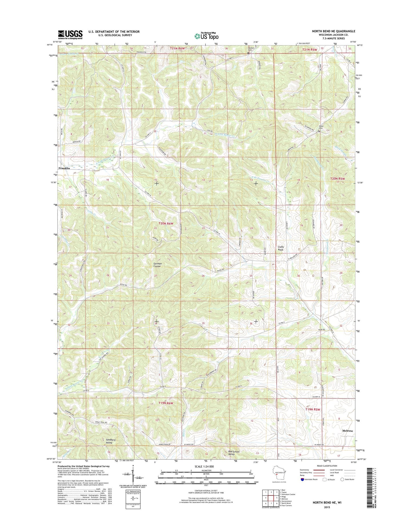 North Bend NE Wisconsin US Topo Map Image