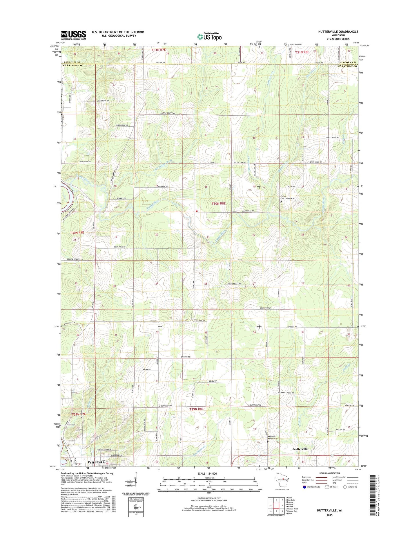 Nutterville Wisconsin US Topo Map Image