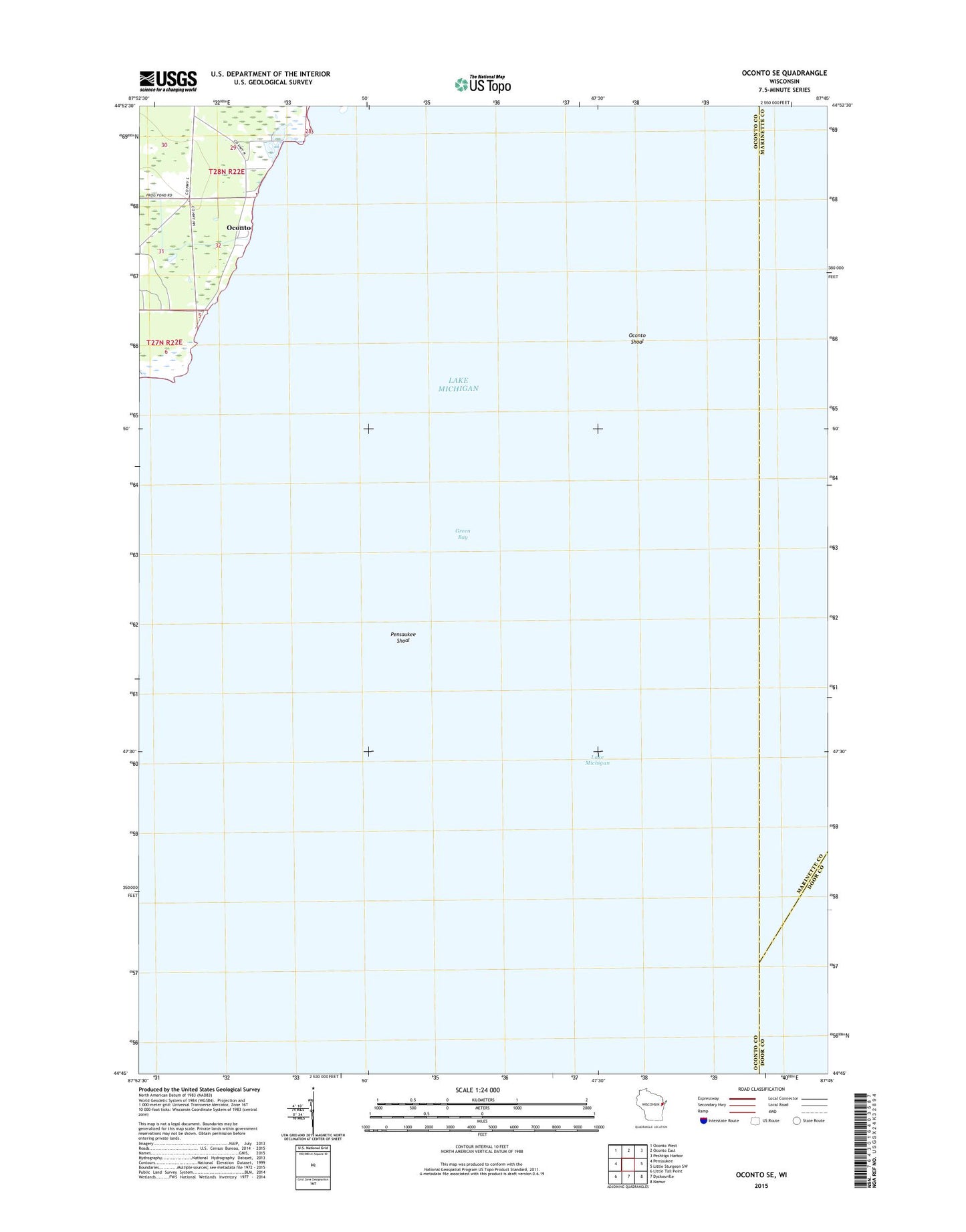 Oconto SE Wisconsin US Topo Map Image