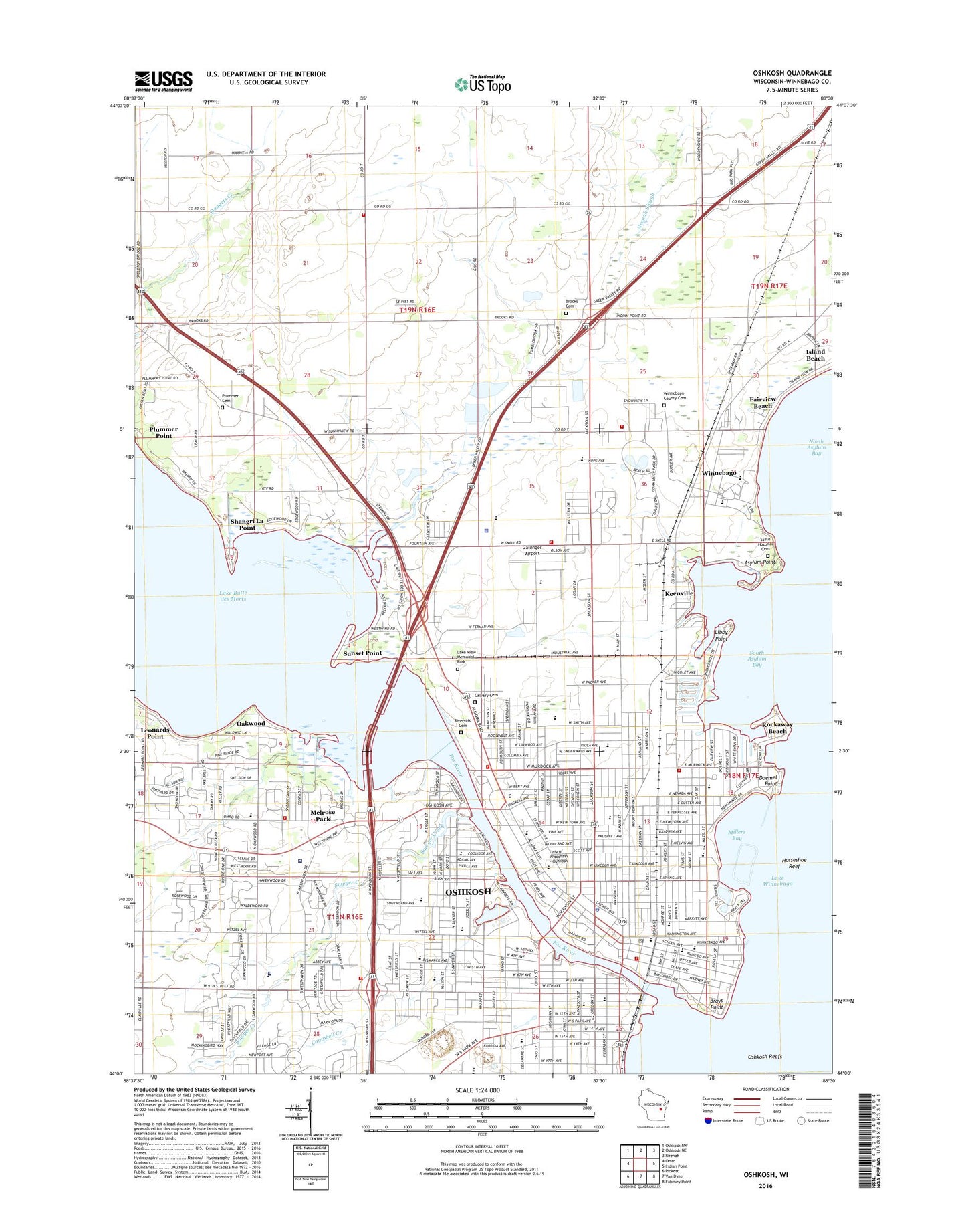 Oshkosh Wisconsin US Topo Map Image