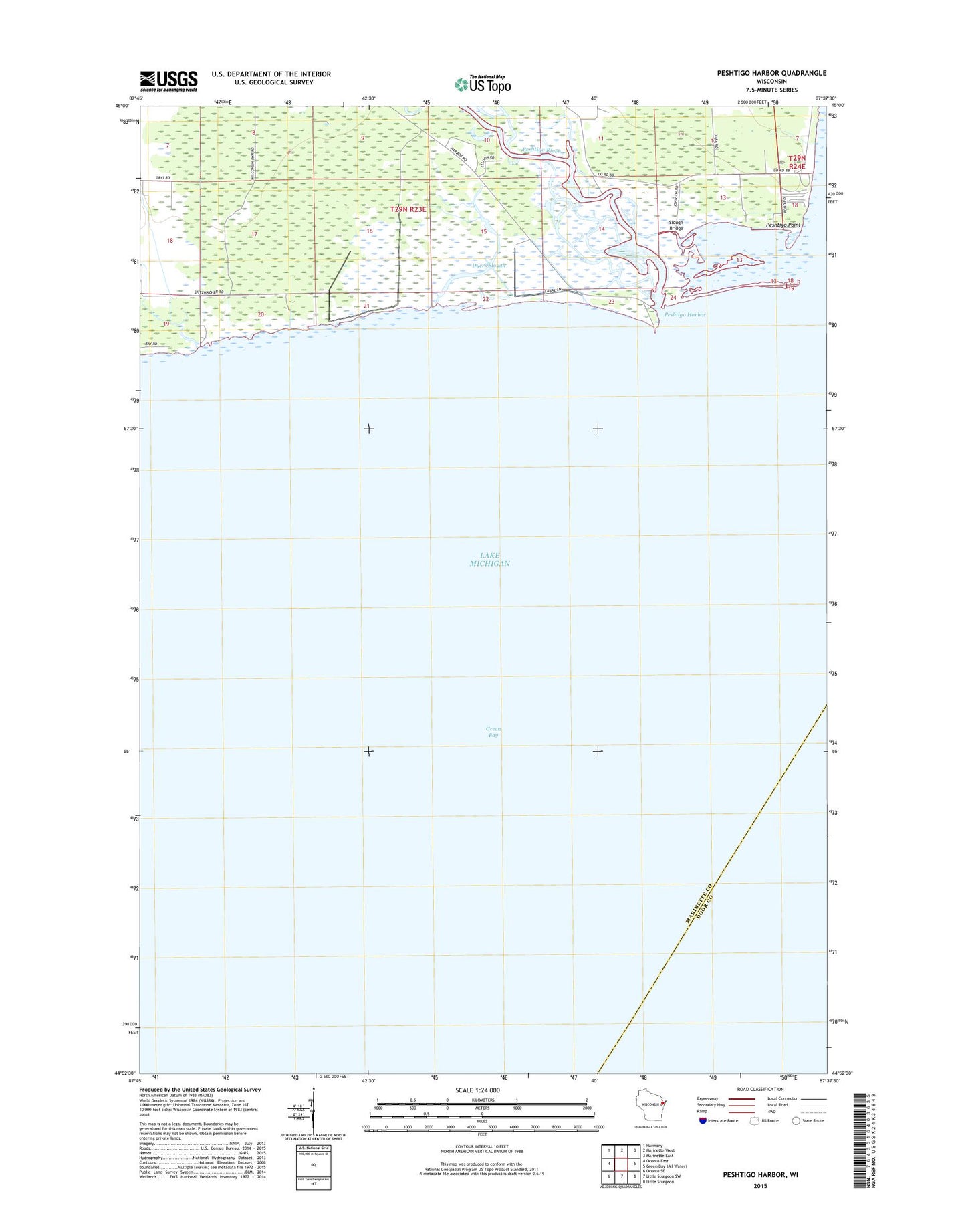 Peshtigo Harbor Wisconsin US Topo Map Image