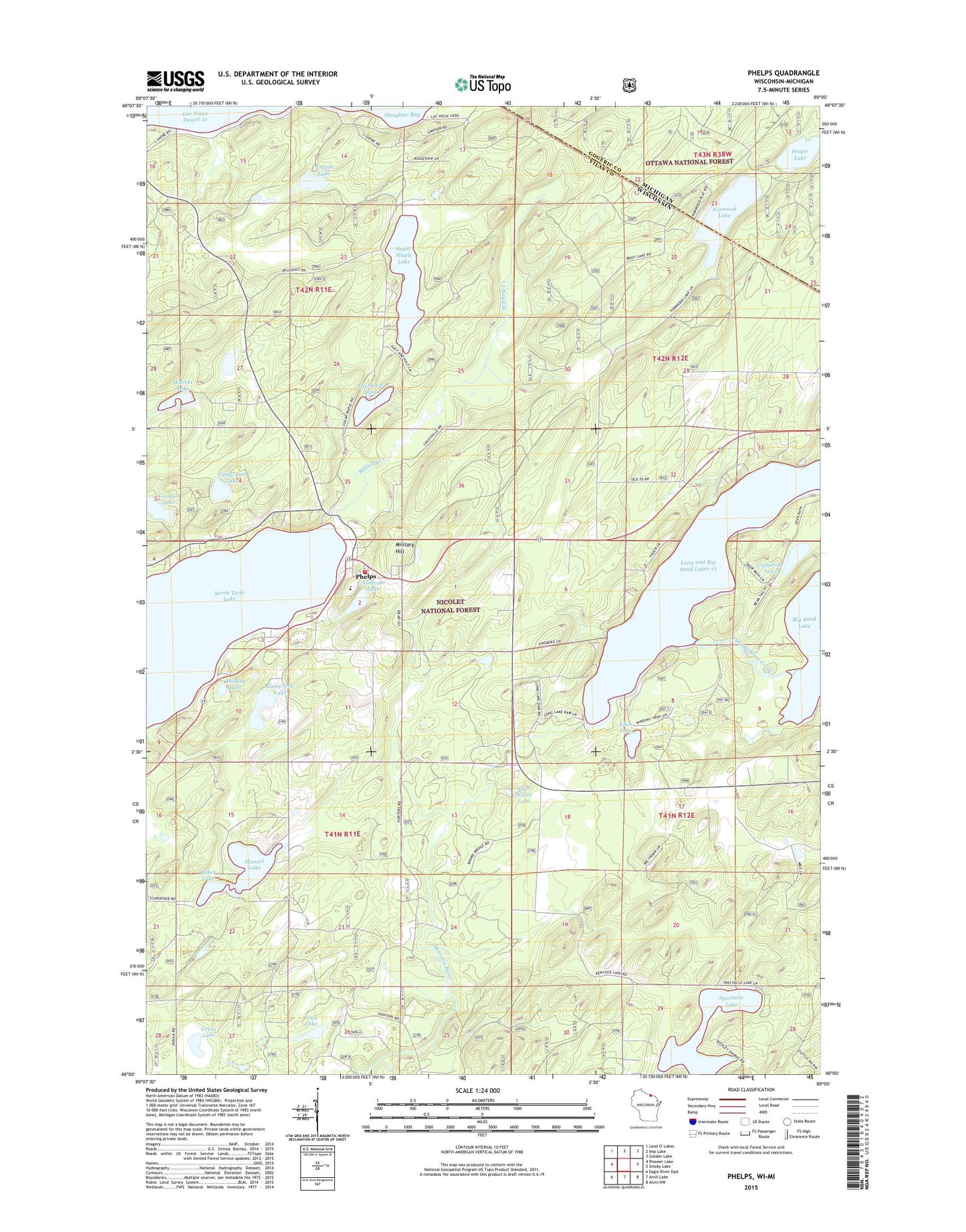 Phelps Wisconsin US Topo Map Image