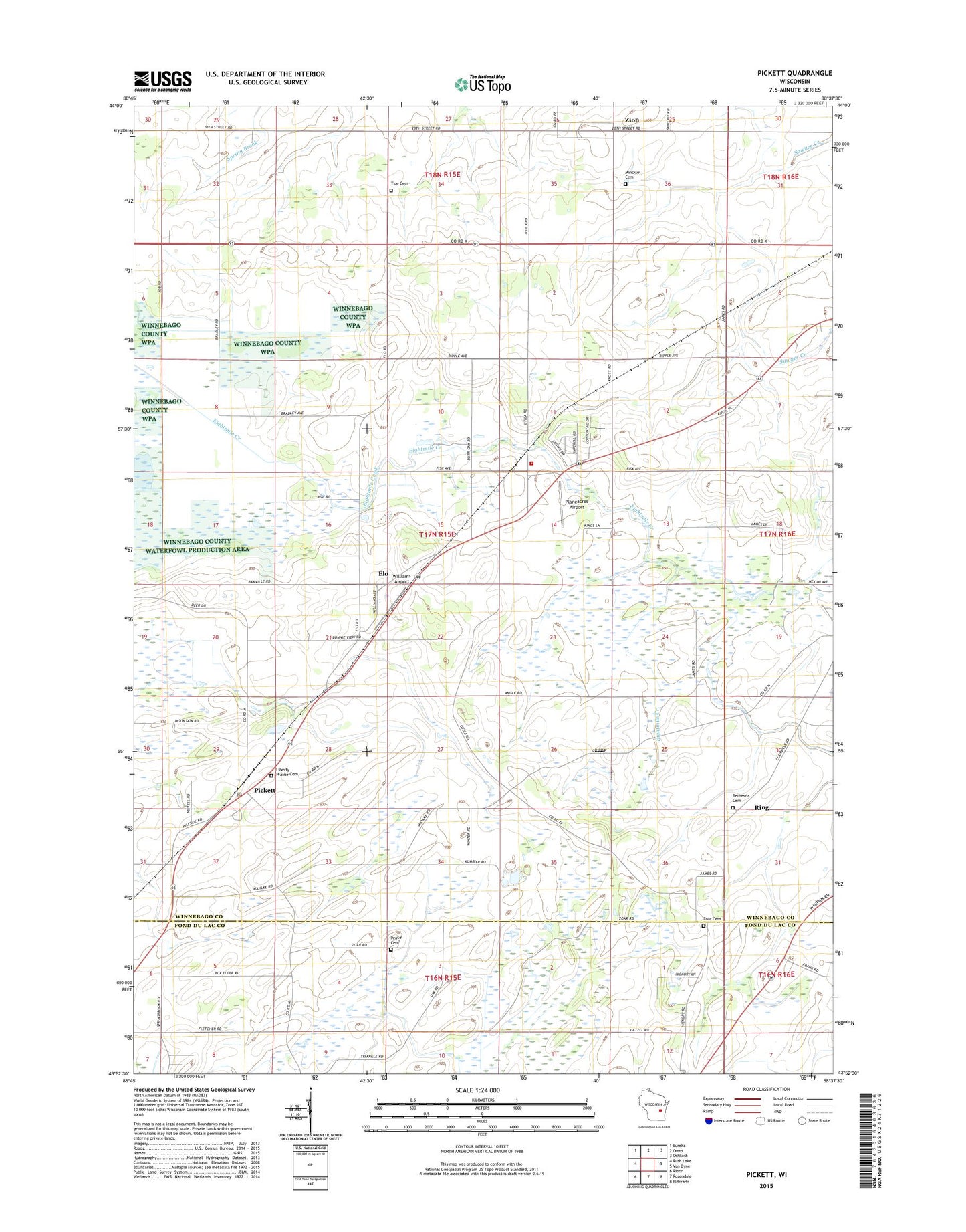 Pickett Wisconsin US Topo Map Image