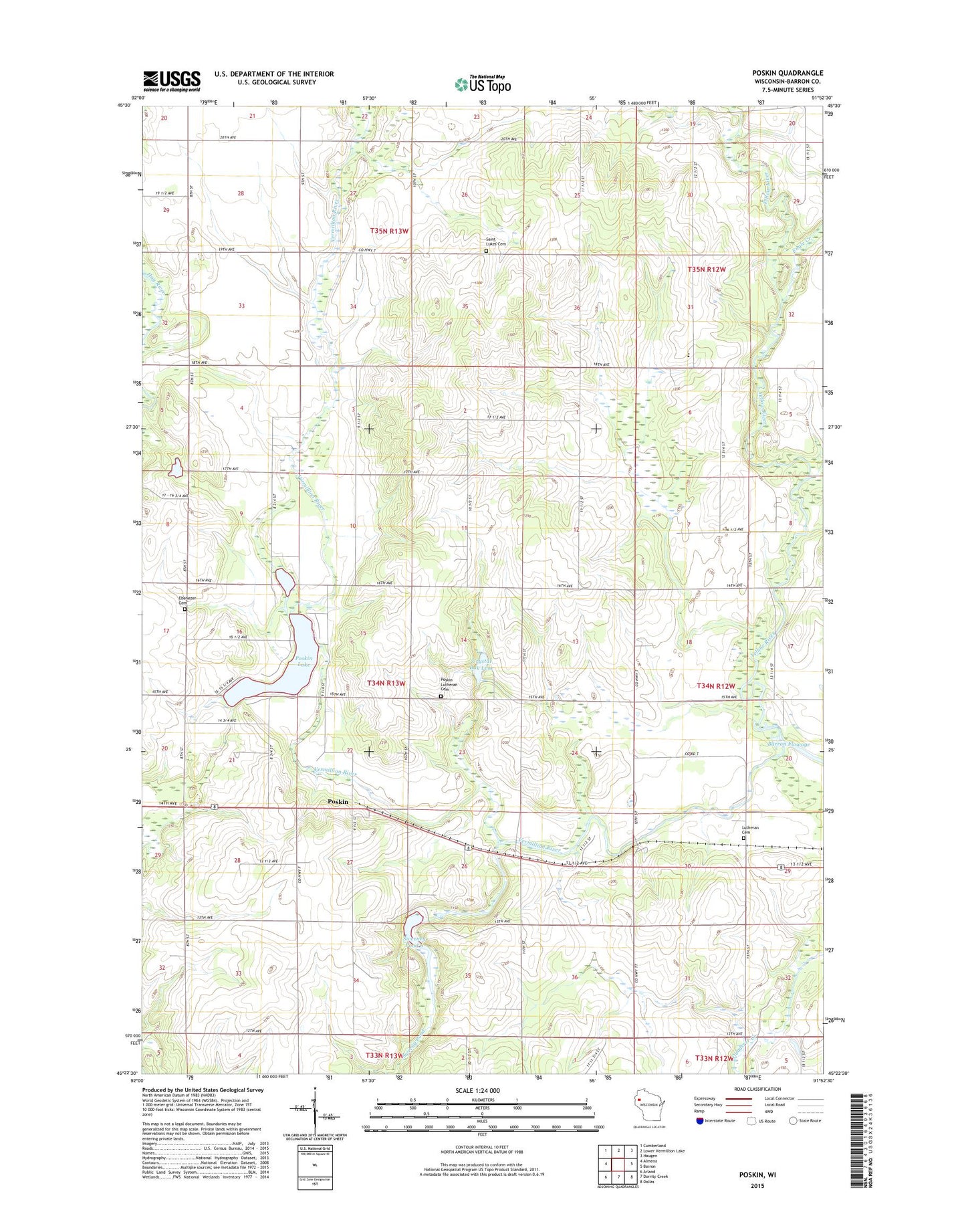 Poskin Wisconsin US Topo Map Image