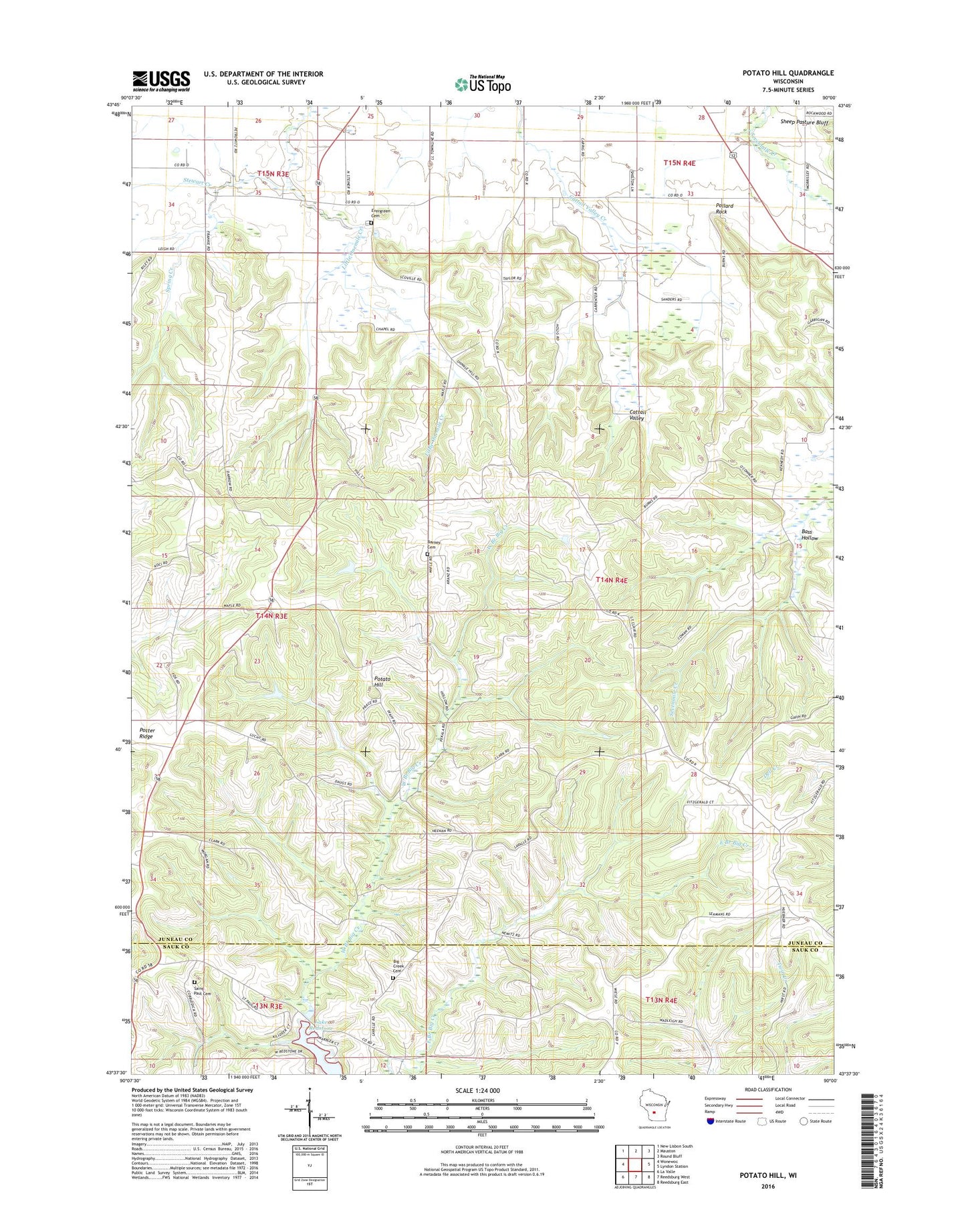 Potato Hill Wisconsin US Topo Map Image