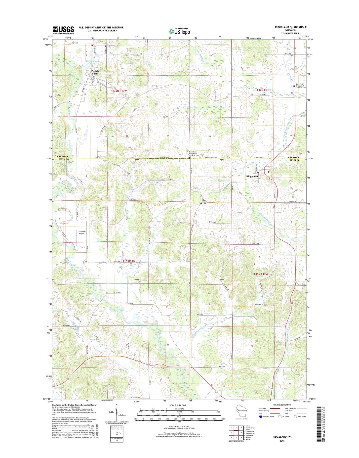 Ridgeland Wisconsin US Topo Map Image