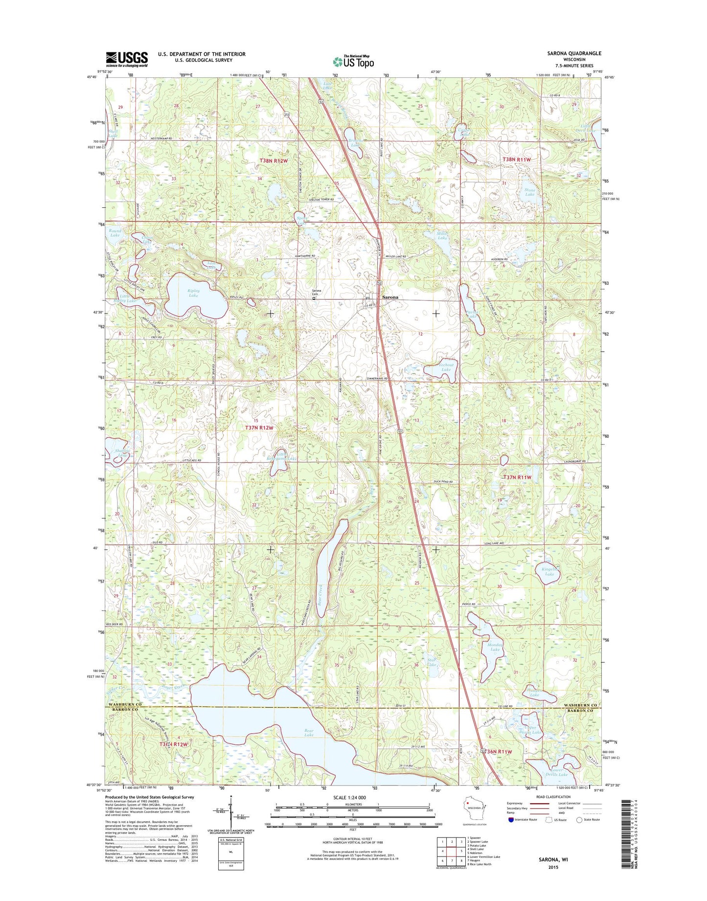 Sarona Wisconsin US Topo Map Image