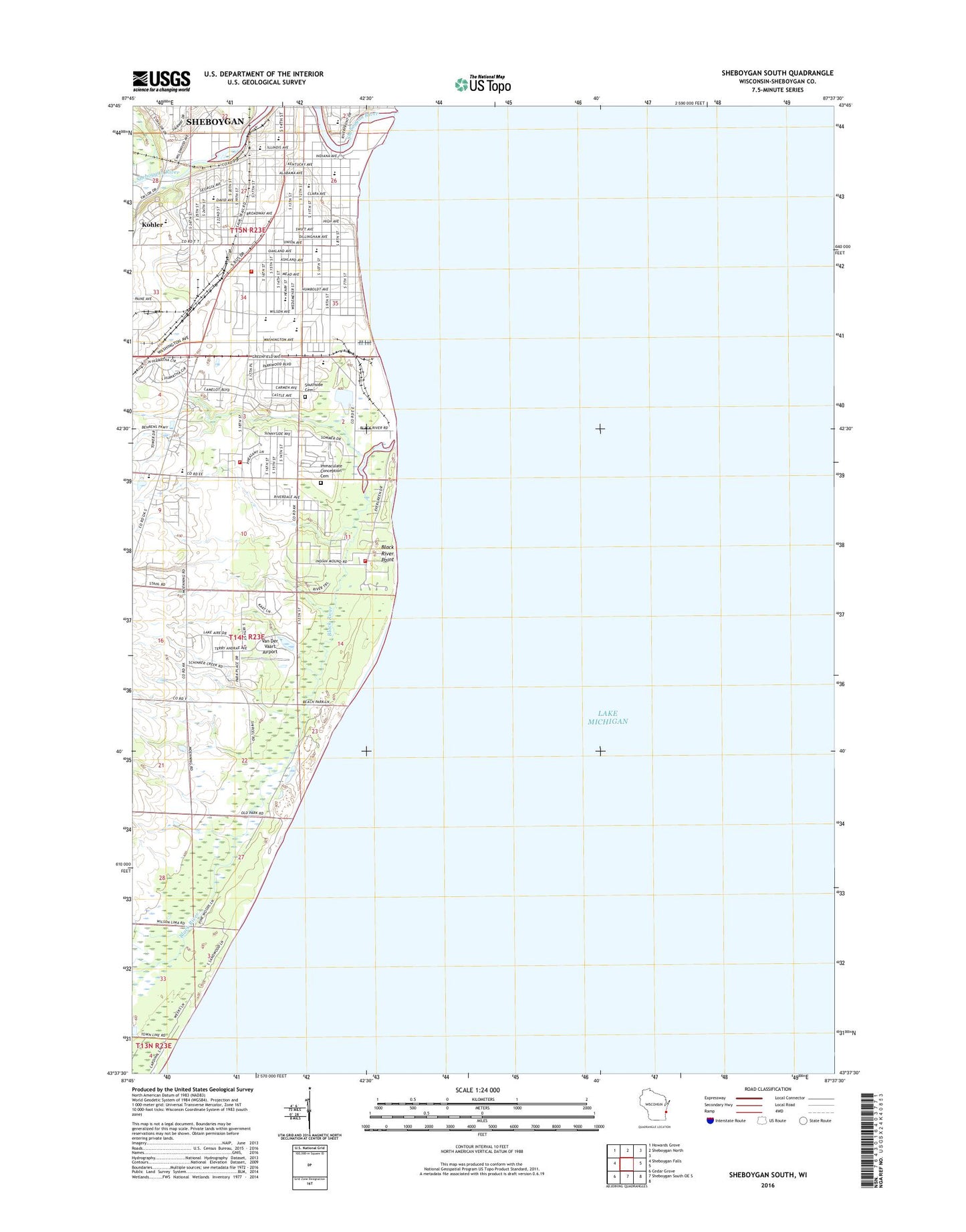 Sheboygan South Wisconsin US Topo Map Image