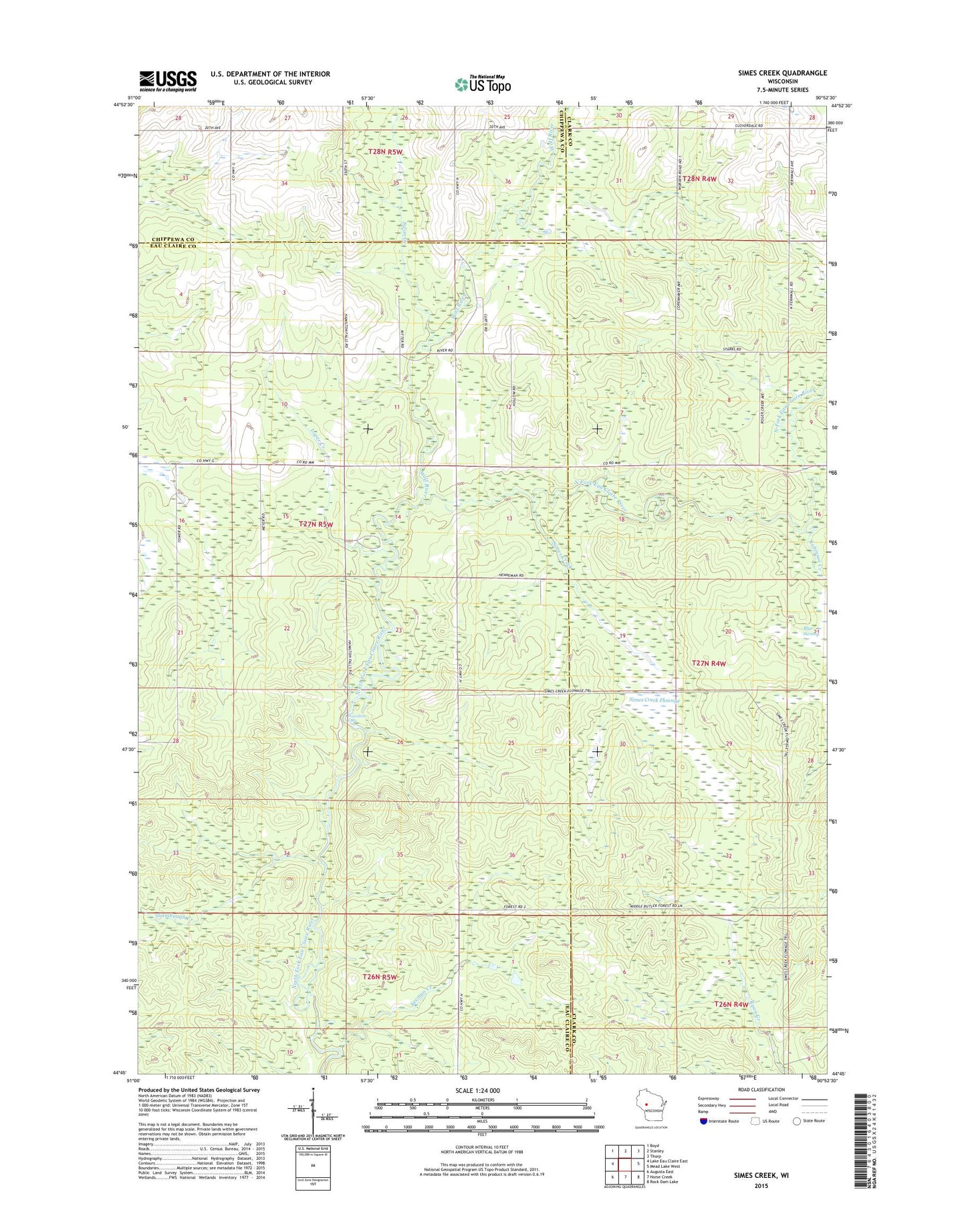 Simes Creek Wisconsin US Topo Map Image