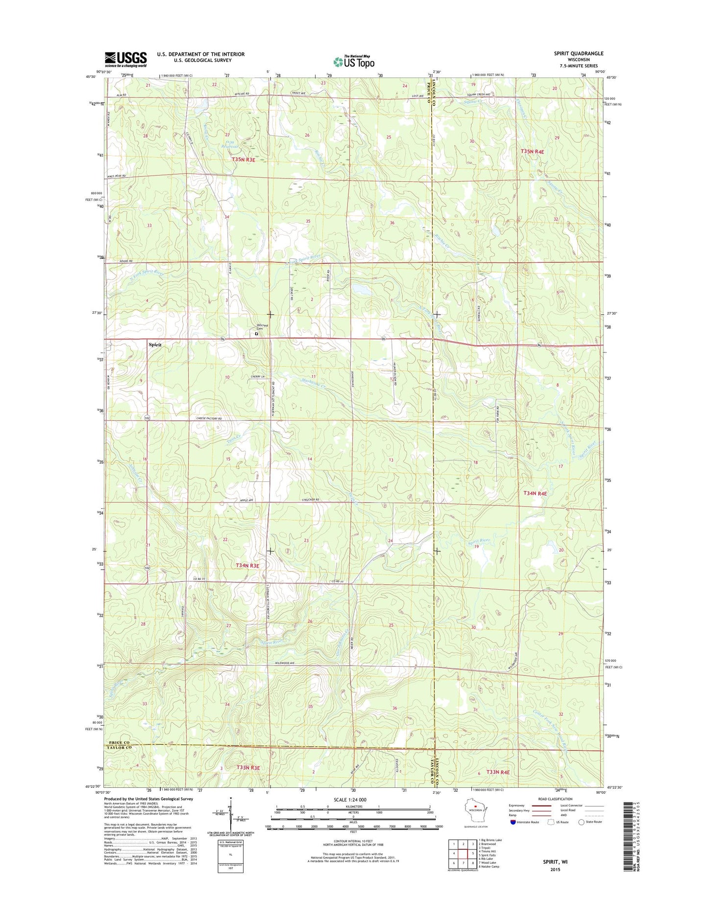 Spirit Wisconsin US Topo Map Image