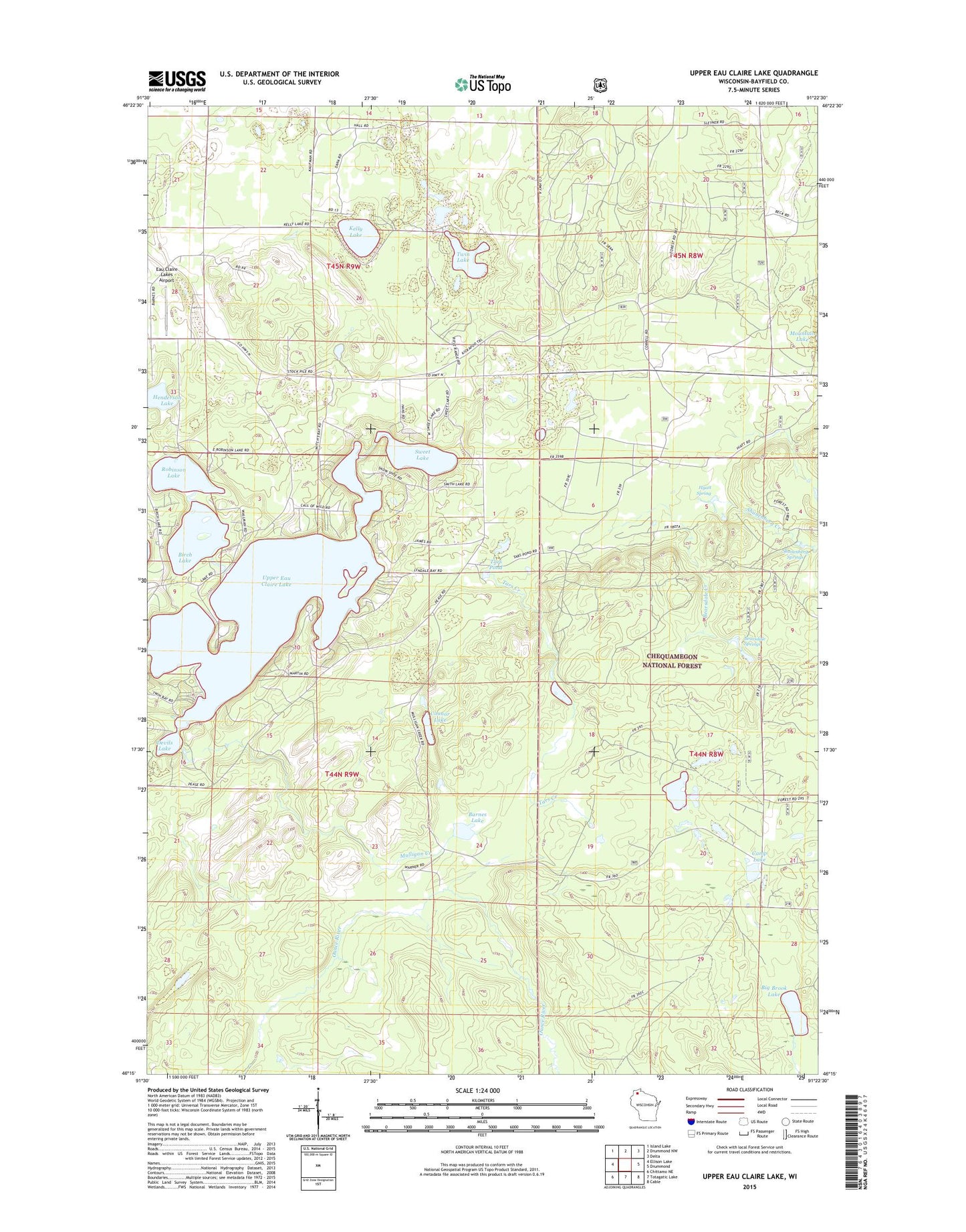 Upper Eau Claire Lake Wisconsin US Topo Map Image