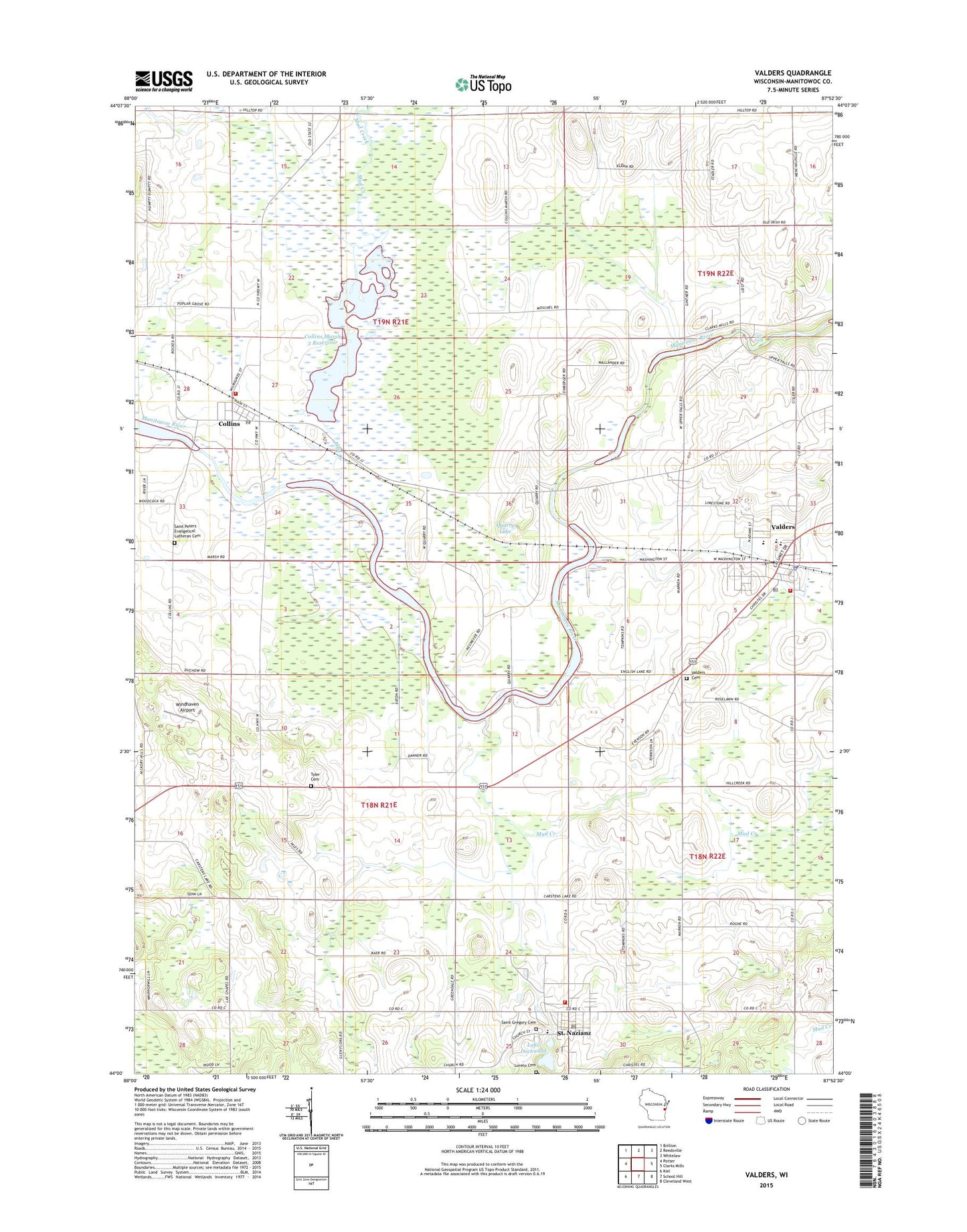 Valders Wisconsin US Topo Map Image