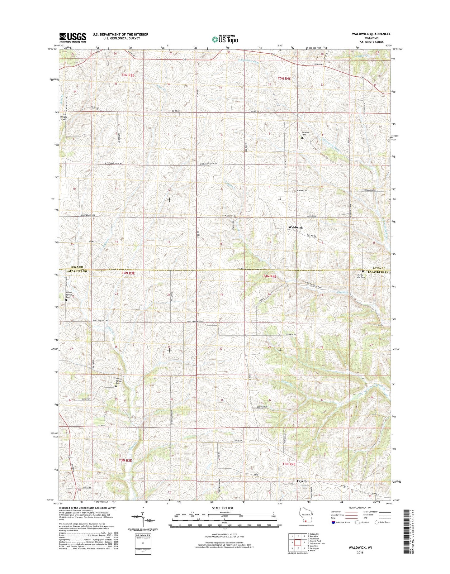 Waldwick Wisconsin US Topo Map Image