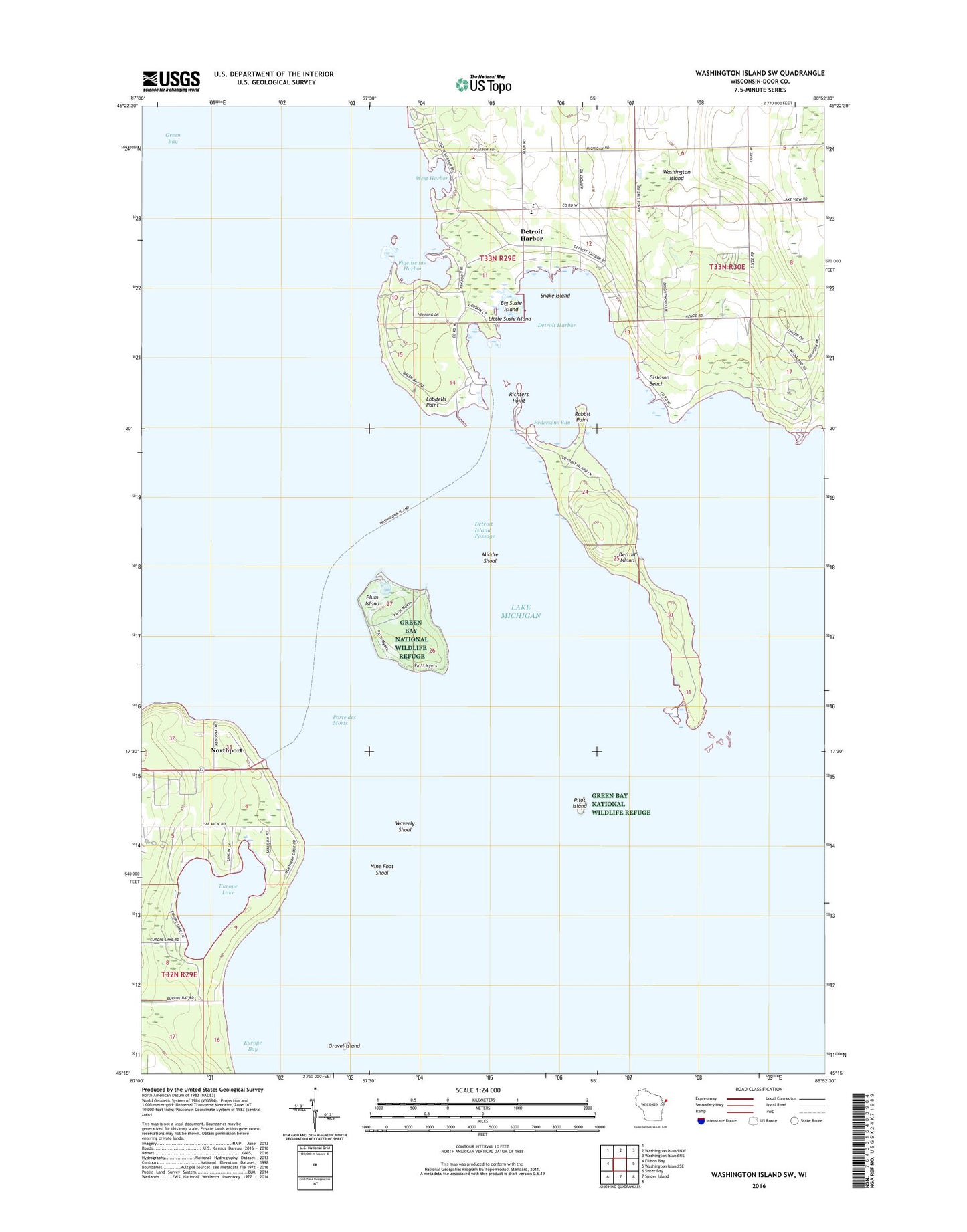 Washington Island SW Wisconsin US Topo Map Image
