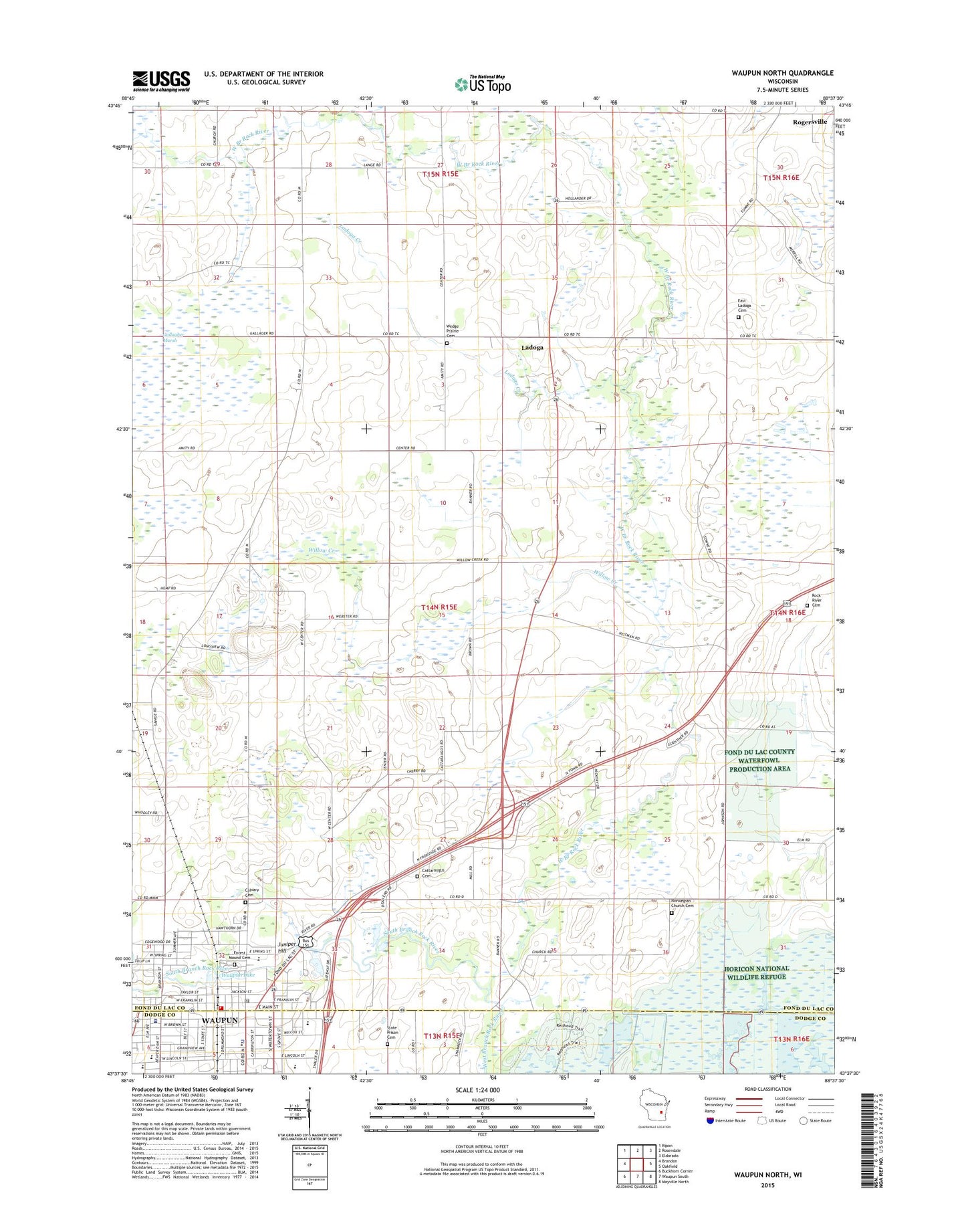 Waupun North Wisconsin US Topo Map Image
