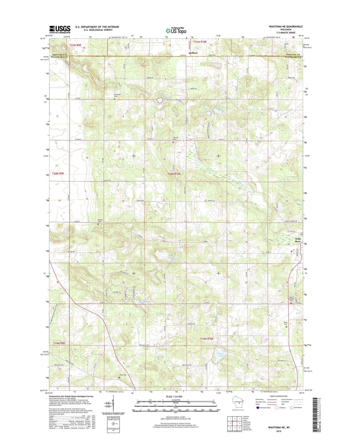 Wautoma NE Wisconsin US Topo Map Image