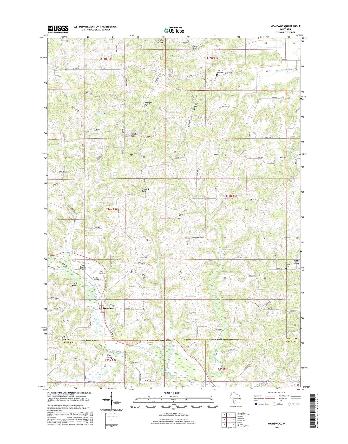 Wonewoc Wisconsin US Topo Map Image