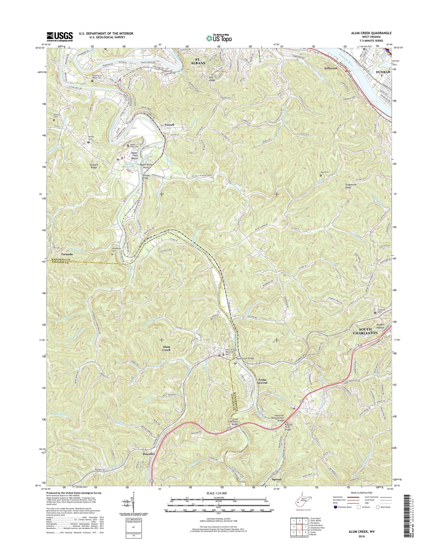 Alum Creek West Virginia US Topo Map Image