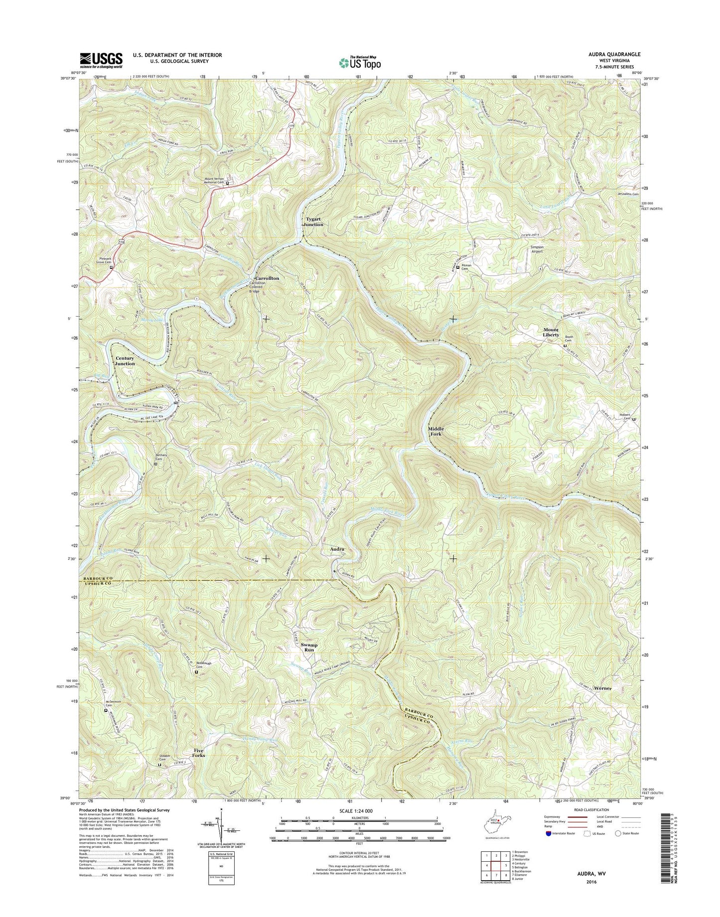 Audra West Virginia US Topo Map Image