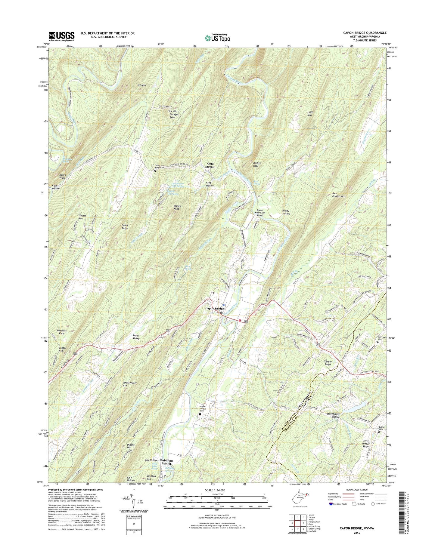Capon Bridge West Virginia US Topo Map Image