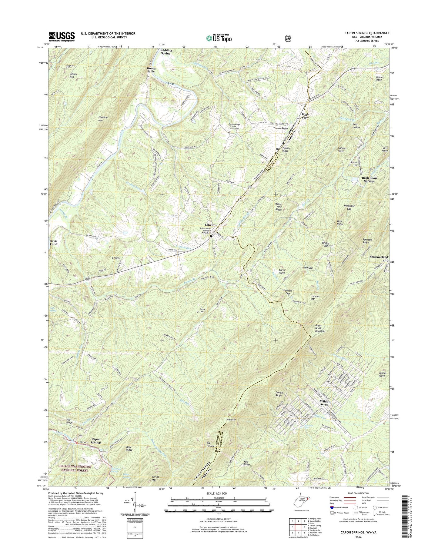 Capon Springs West Virginia US Topo Map Image
