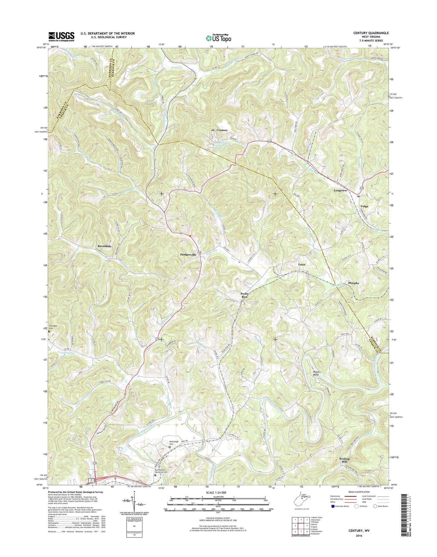 Century West Virginia US Topo Map Image