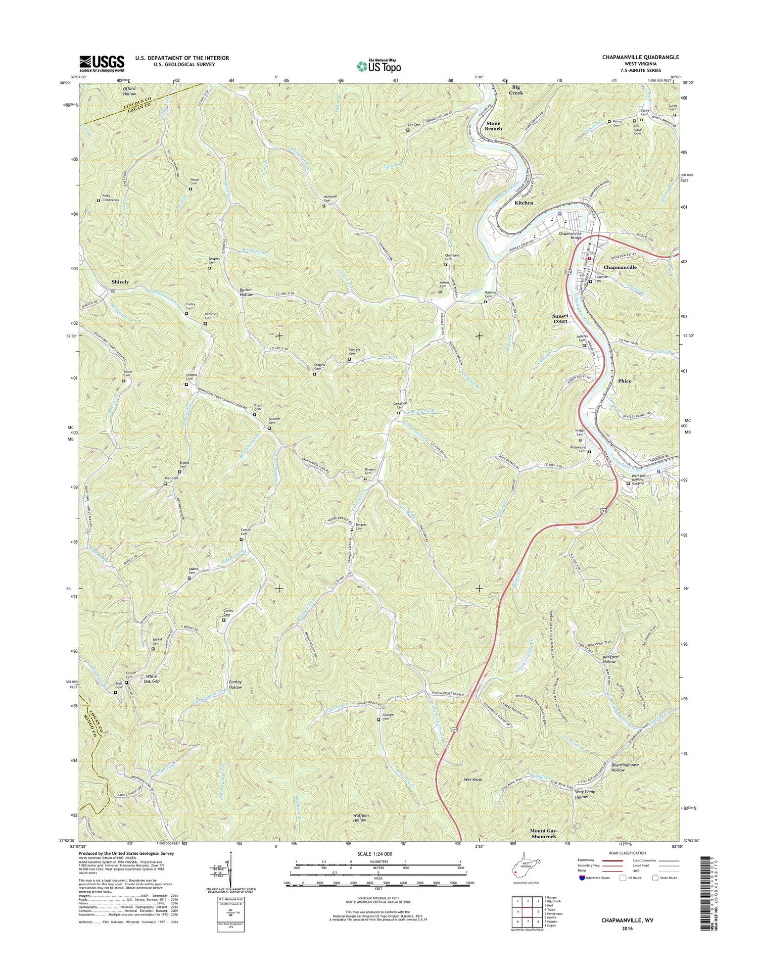 Chapmanville West Virginia US Topo Map Image