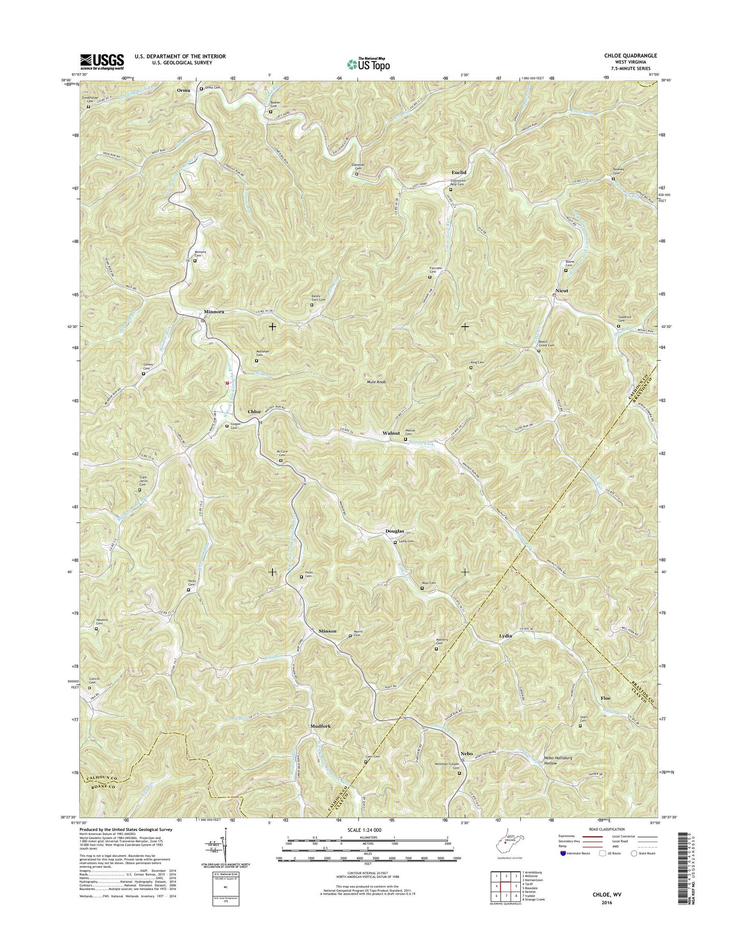 Chloe West Virginia US Topo Map Image