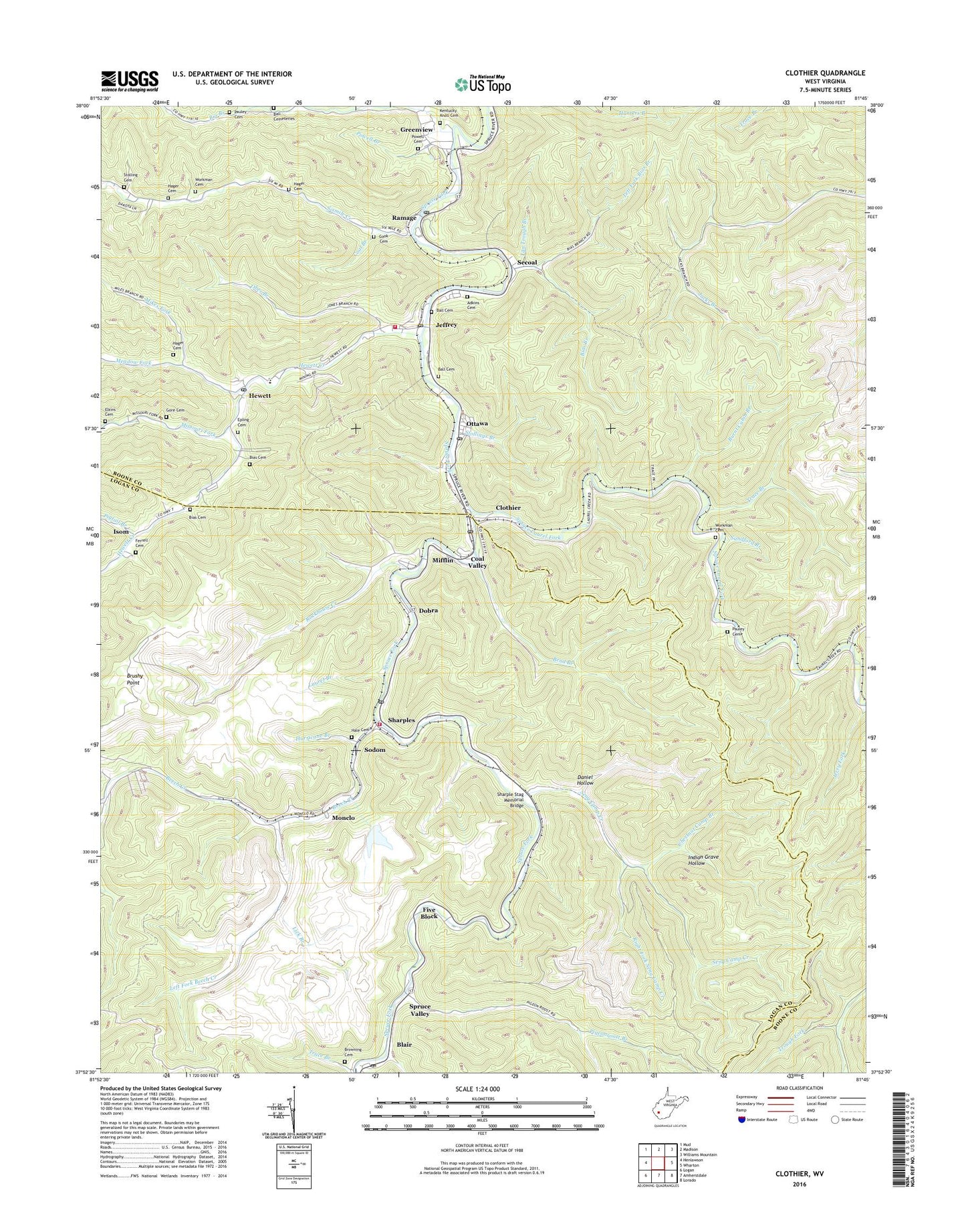 Clothier West Virginia US Topo Map Image