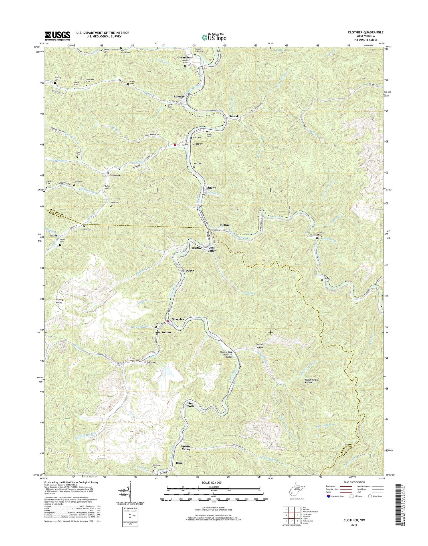 Clothier West Virginia US Topo Map Image
