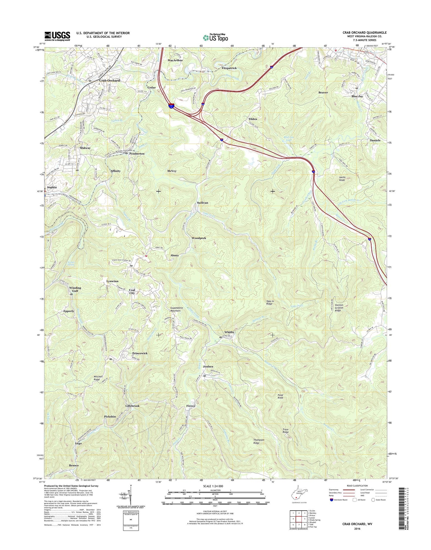 Crab Orchard West Virginia US Topo Map Image