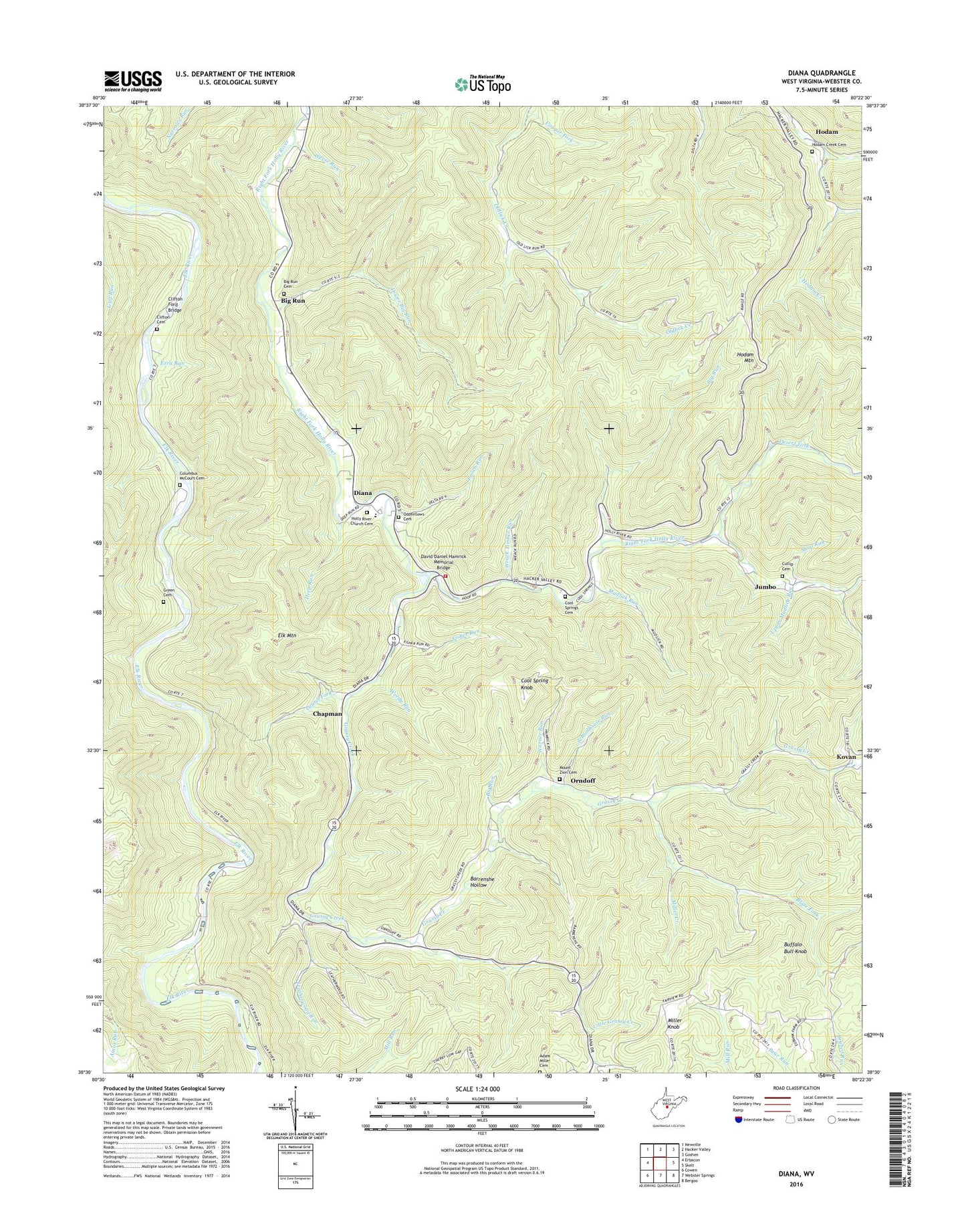 Diana West Virginia US Topo Map Image