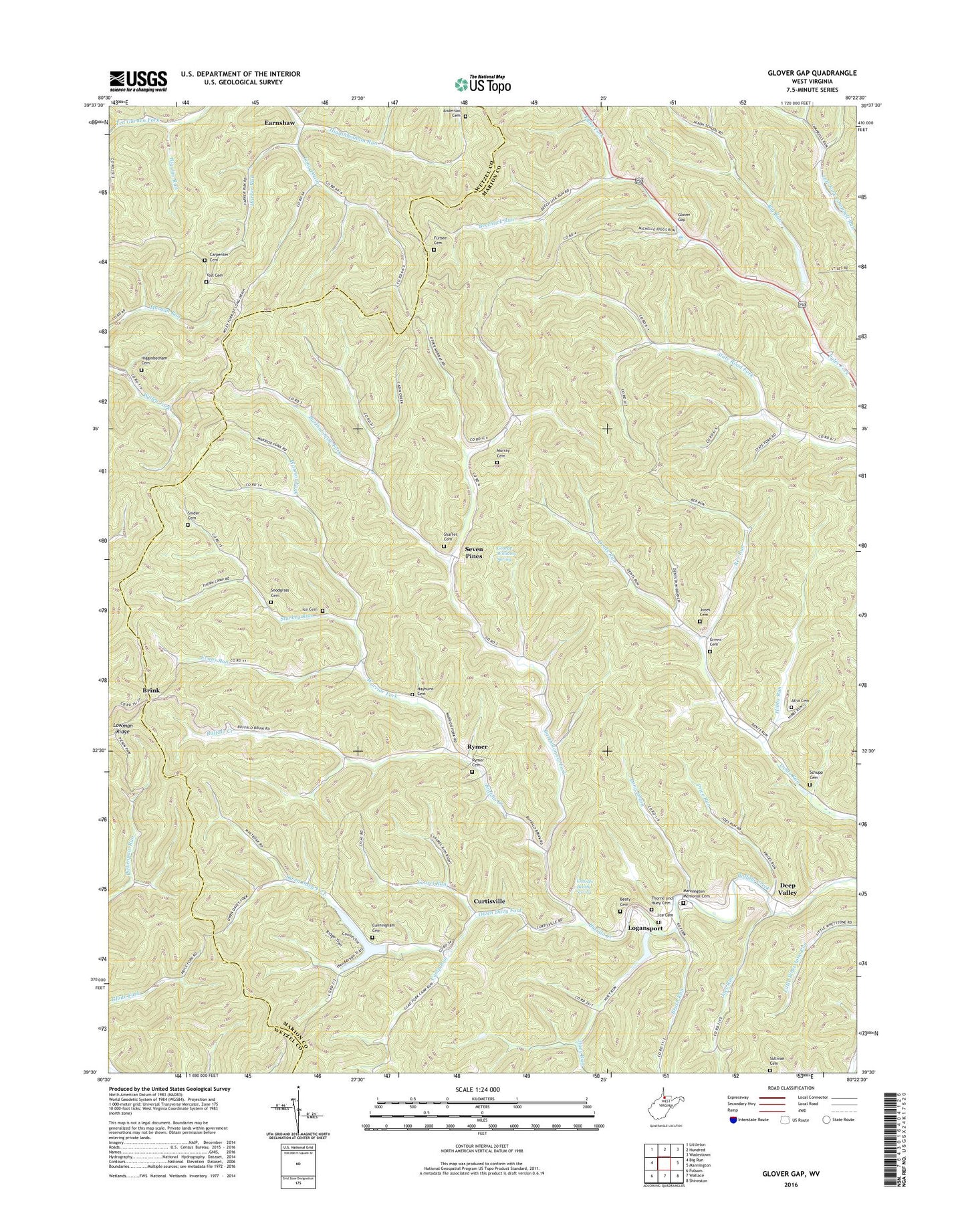 Glover Gap West Virginia US Topo Map Image
