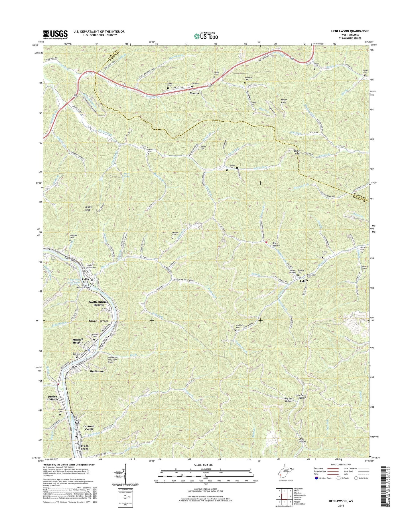 Henlawson West Virginia US Topo Map Image