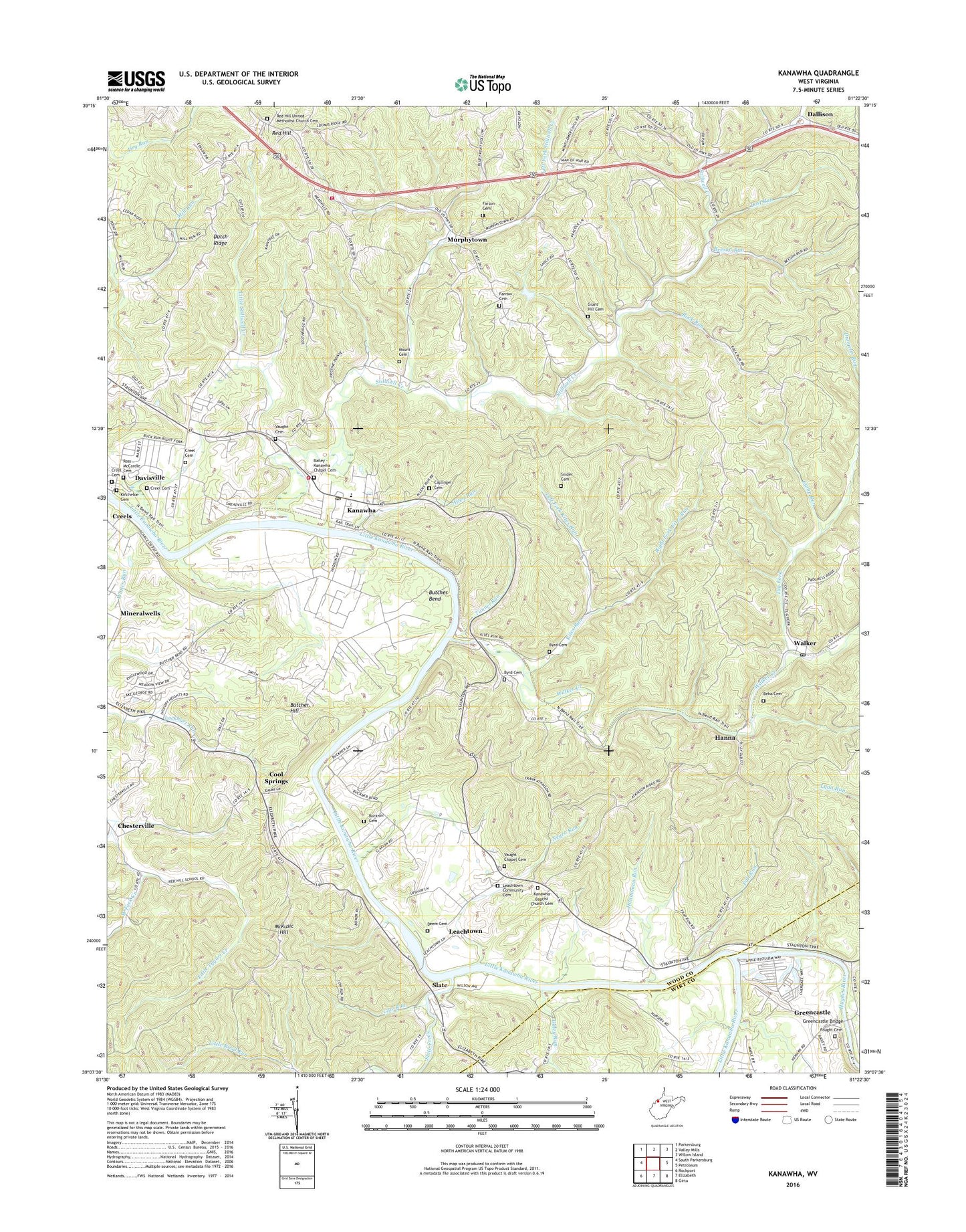 Kanawha West Virginia US Topo Map Image