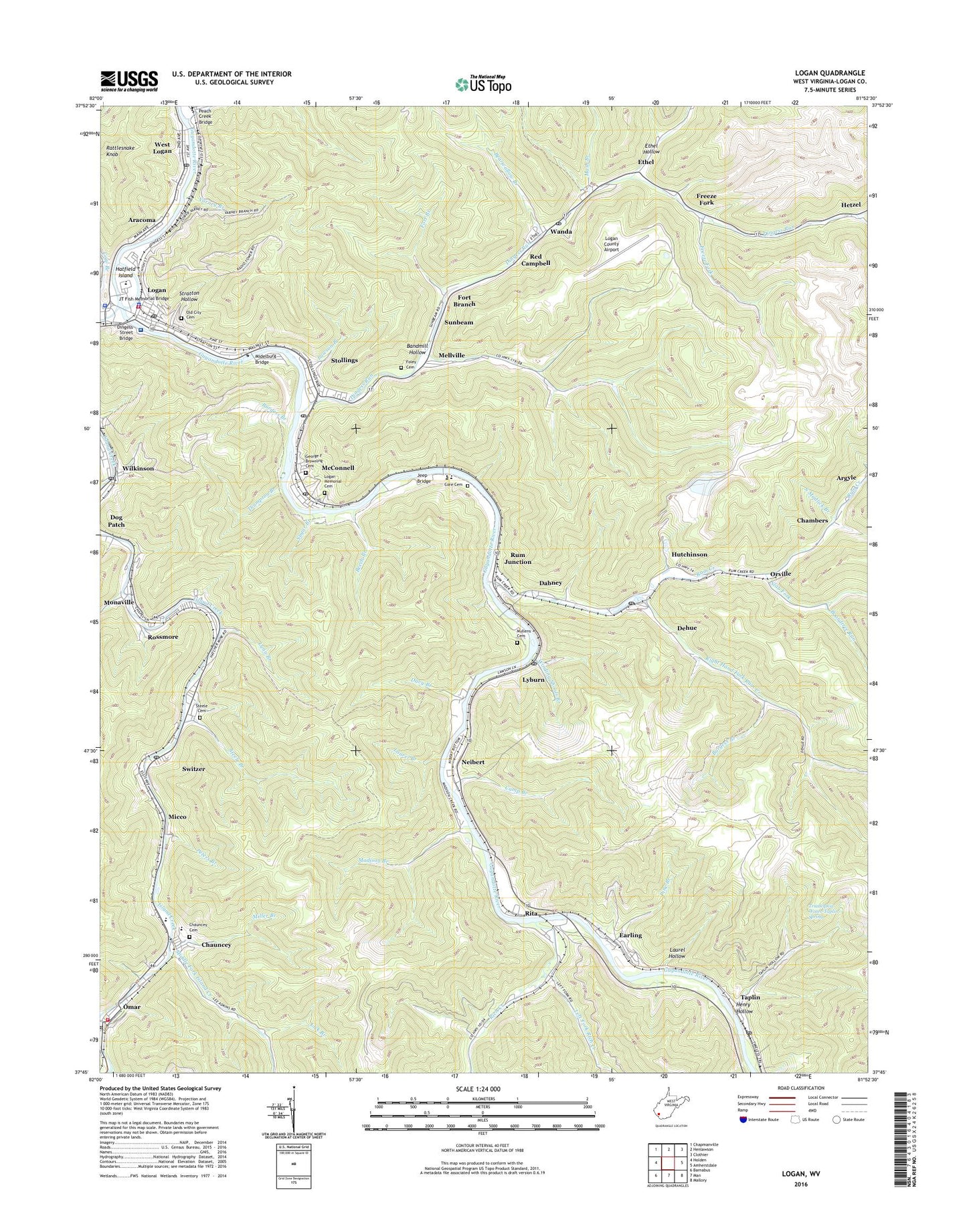 Logan West Virginia US Topo Map Image