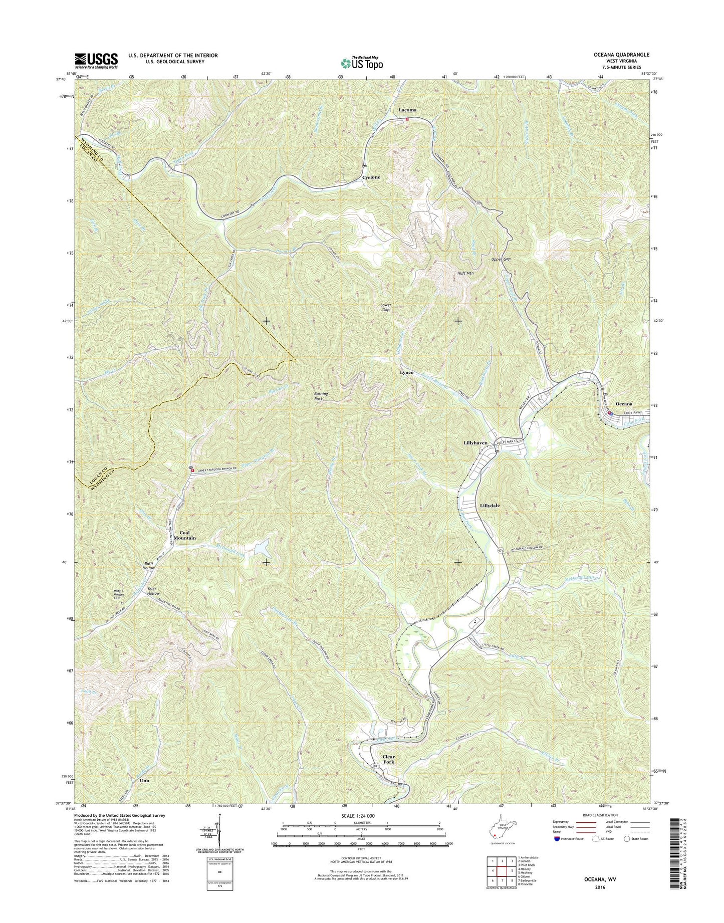 Oceana West Virginia US Topo Map Image